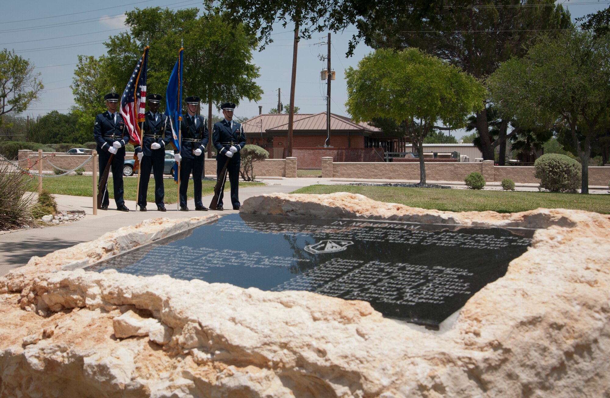 A memorial sits at Ribas-Dominicci Circle at Laughlin Air Force Base, Texas, May 31, 2013. The memorial is dedicated to 22 instructor pilots who died in Southeast Asia during the Vietnam War. (U.S. Air Force photo/Airman 1st Class Jimmie Dale Pike)
