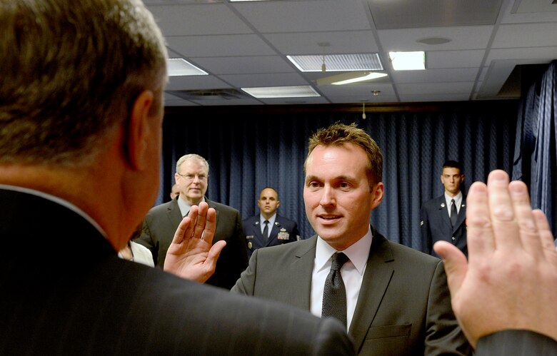 Under Secretary of the Air Force Eric Fanning is sworn in by Secretary of the Air Force Michael Donley during a formal ceremony May 31, 2013, at the Pentagon. In his duties, Fanning will be responsible for the efficient and effective management of Air Force resources and serve as the senior Air Force energy official. Additionally, he will serve as the focal point for space operations, policy and acquisition issues on the Air Force staff.  (U.S. Air Force photo/Scott M. Ash)