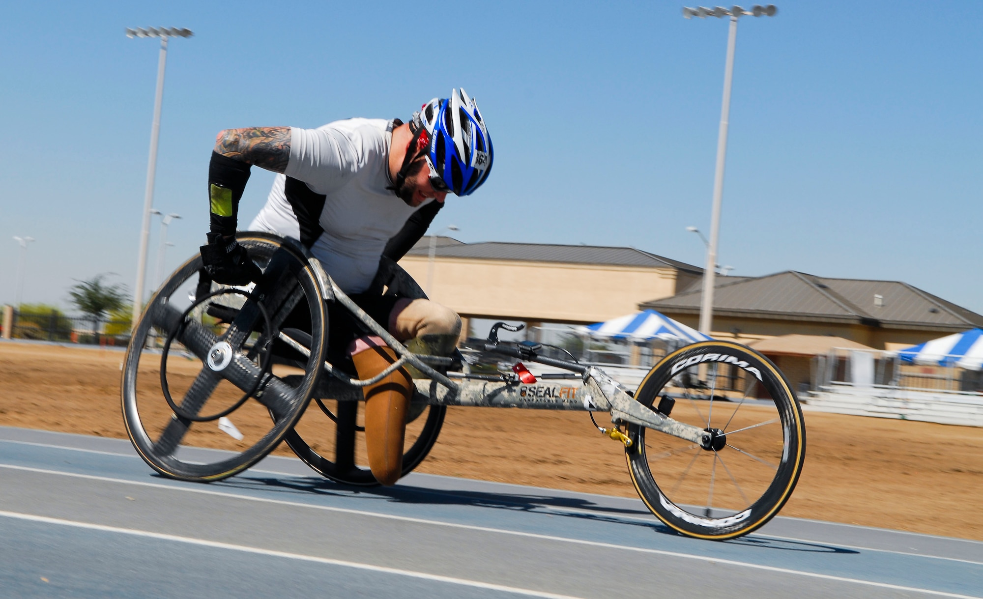 Retired Army Staff Sgt. Nick McCoy trains for the challenge May 16 at Luke softball field. (U.S. Air Force photo/Senior Airman David Owsianka)