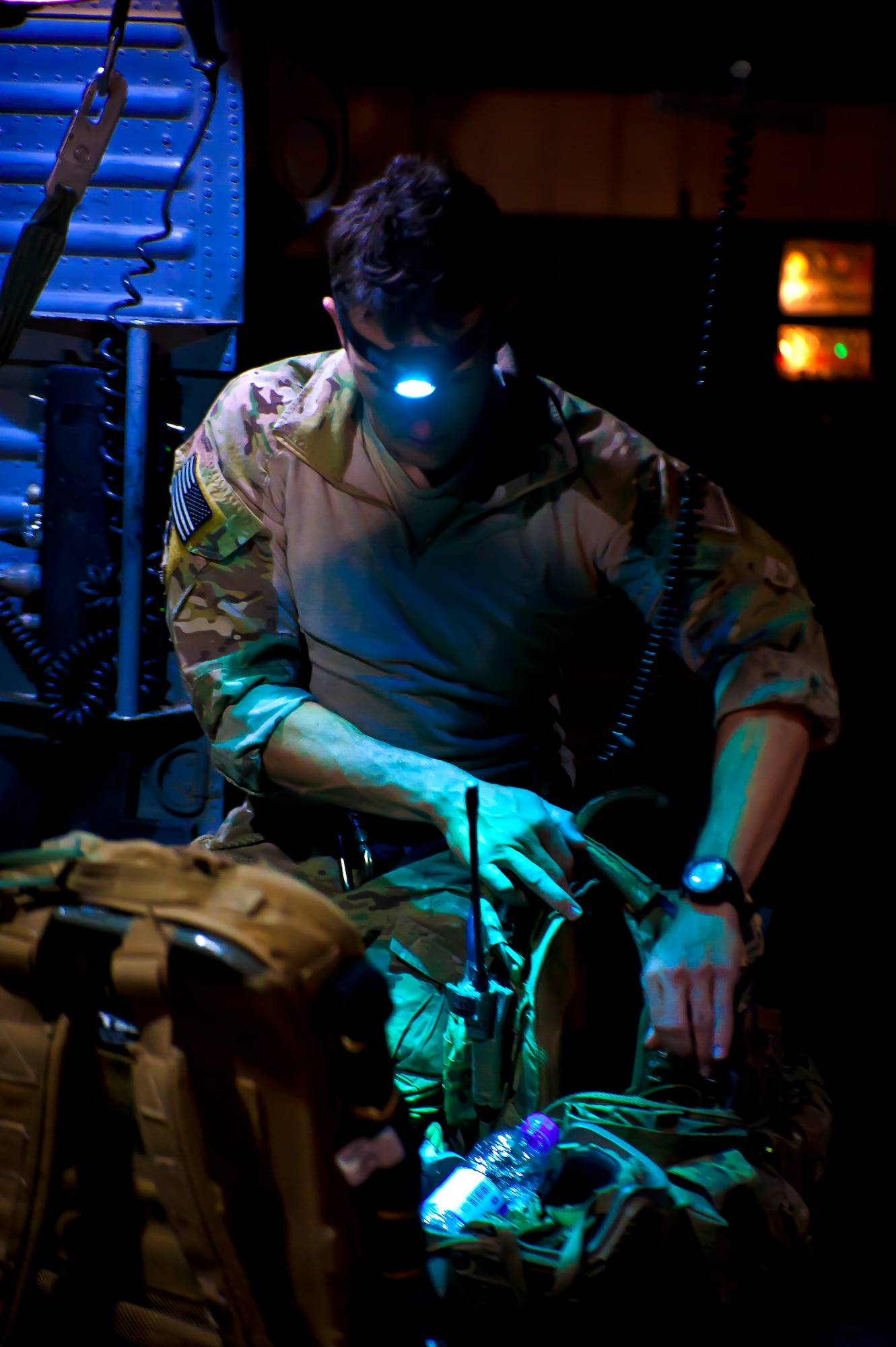 A combat rescue officer assigned to the 26th Expeditionary Rescue Squadron conducts a preflight inspection on an HH-60G Pave Hawk May 25, 2013, at Camp Bastion, Afghanistan. The HH-60 is designed for conducting personnel recovery operations into hostile environments to recover isolated personnel. The Pave Hawks are also used for medical evacuation, humanitarian assistance, disaster response and rescue command and control. (U.S. Air Force photo/Senior Airman Scott Saldukas)