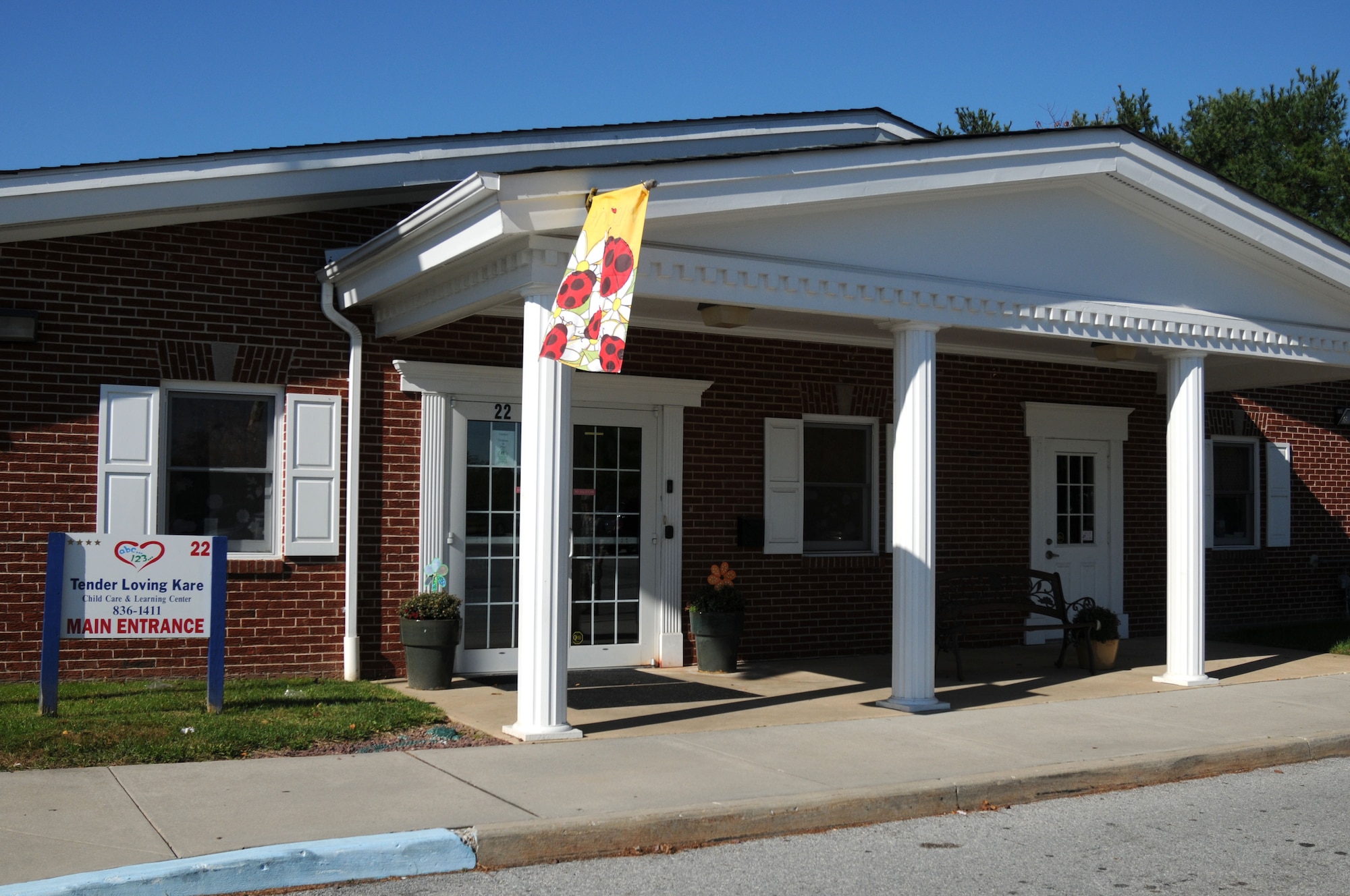 The main entrance at the Tender Loving Kare Child Care & Learning Center, Newark, Del., Oct. 21, 2013. Families of Delaware National Guard members may enroll their children in affordable, state licensed drill weekend child care at the facility. (U.S. Air National Guard photo by Staff Sgt. Nathan Bright)