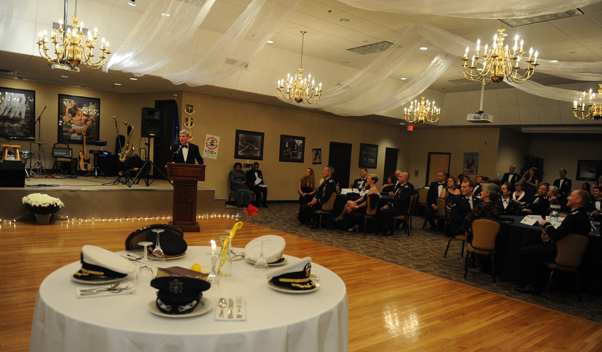 Retired Gen. Norton Schwartz, former Air Force Chief of Staff, speaks during the 2013 Air Force Ball Oct. 25, 2013, at Little Rock Air Force Base, Ark. Retired Gen. Schwartz' speech topics included appreciation for civilian Airmen and working together as a total force. (U.S. Air Force photo by Staff Sgt. Jessica Condit)