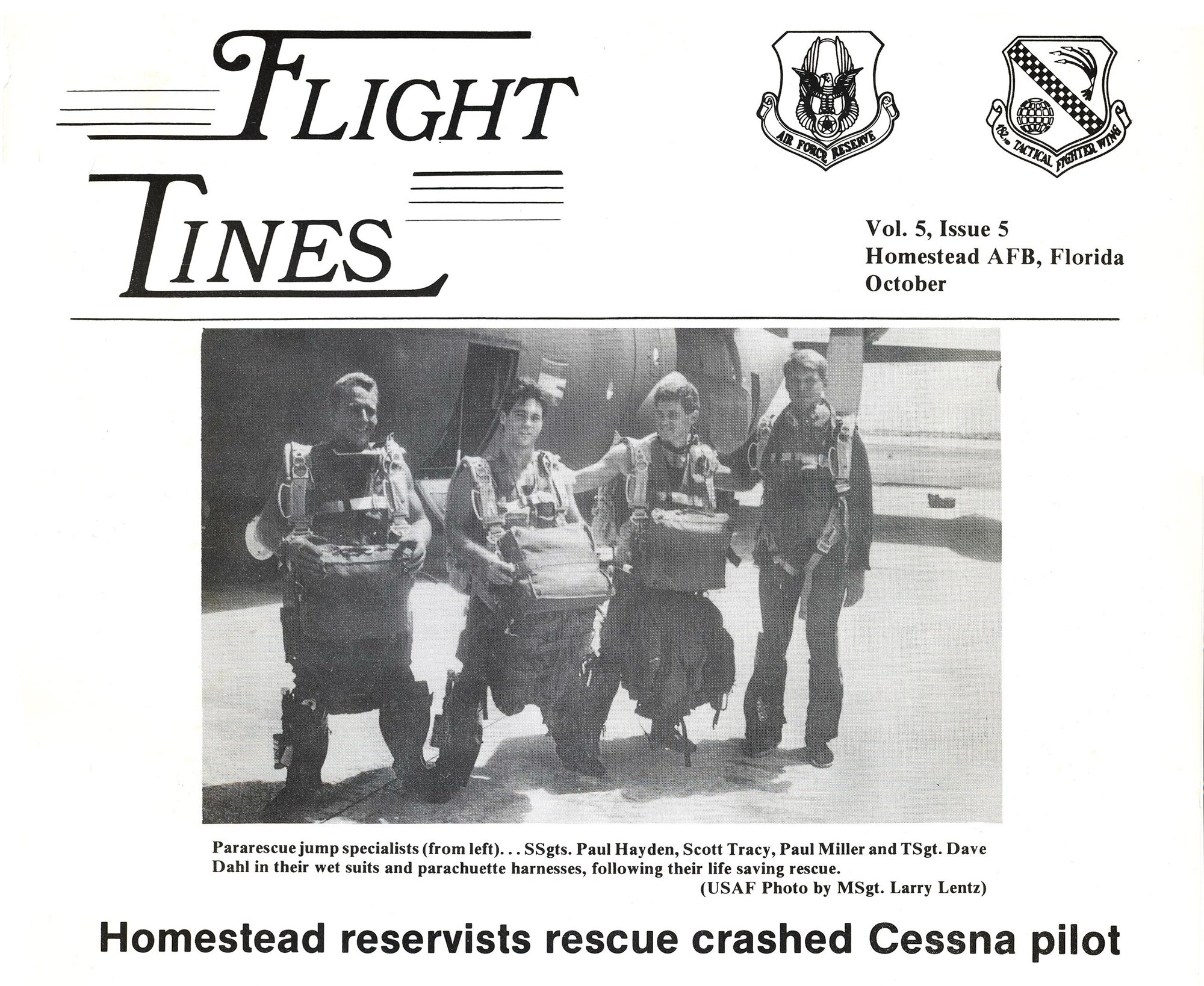 On July 13, 1989, the 301st Aerospace Rescue and Recovery Squadron, Homestead AFB, Fla., got a call for help with a man who was unconscious at the wheel … of his Cessna aircraft. The 301st immediately launched an HC-130, intercepted the aircraft 150 miles later, and flew 1,000 feet off the Cessna’s tail until it ran out of fuel and crashed into the sea near Eleuthera Island in the Bahamas. The crew dropped a streamer and sea dye to mark the spot, followed by an MA-1 life raft. Pararescuemen deployed soon thereafter, pulled Mr. Root into the raft and began examining and treating him (for a gunshot wound to the abdomen, among other things) until a Coast Guard helicopter arrived to ferry them to the nearest hospital. The pilot turned out to be infamous Washington lawyer Thomas L. Root, who would later be convicted of 364 counts of securities fraud, conspiracy, counterfeiting and forgery. He was sentenced to 17 years in prison. 