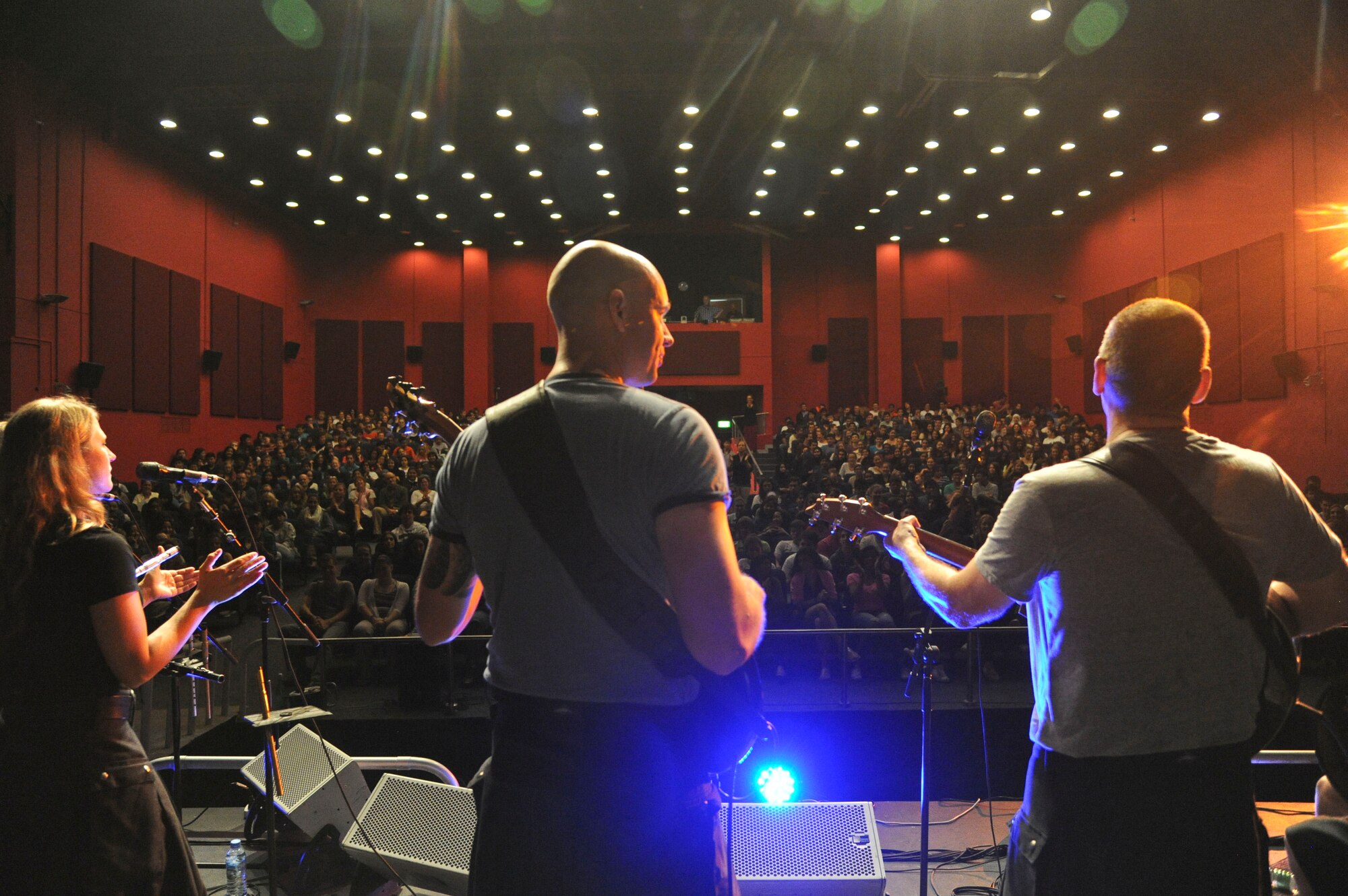 U.S. Air Forces Central Band the “Blue Yonders,” performs at a local school in Southwest Asia, Oct. 28, 2013.  The AFCENT band’s mission is to positively promote troop morale, diplomacy and outreach to host nation communities. (U.S. Air Force photo/Tech. Sgt. Joselito Aribuabo)