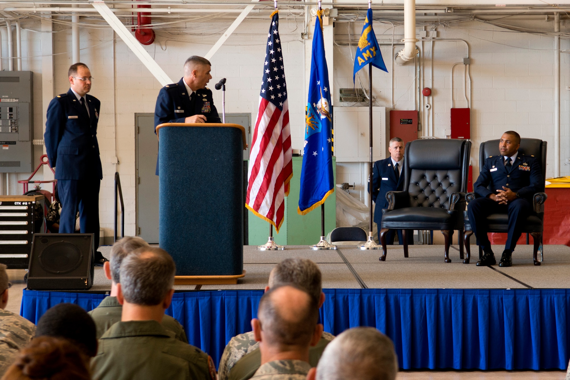 U.S. Air Force Lt. Col. Kenneth Rose, 307th Maintenance Group commander, speaks during the 307th Aircraft Maintenance Squadron Assumption of Command ceremony, Nov. 2, 2013, Barksdale Air Force Base, La. Assuming command is Maj. Steven Cabrera, the former Operations Officer of the 926th Aircraft Maintenance Squadron, Nellis Air Force Base, Nev. (U.S. Air Force photo by Master Sgt. Greg Steele/Released)