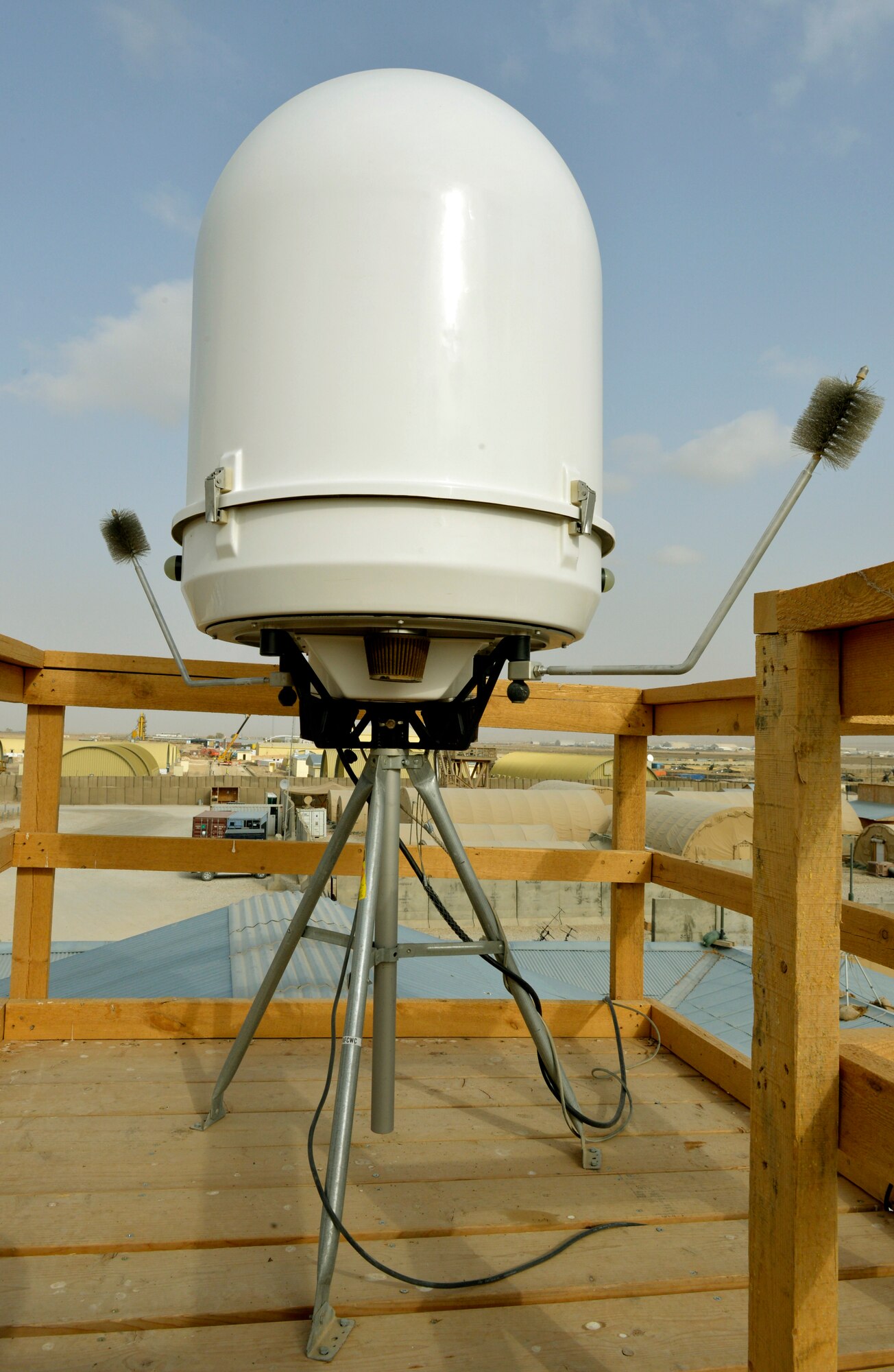The 19th Expeditionary Weather Squadron radar helps provide an accurate weather forecast. The radar is used to determine cloud cover and kind of weather to expect. (U.S. Air Force photo/ Staff Sgt. Stephenie Wade)