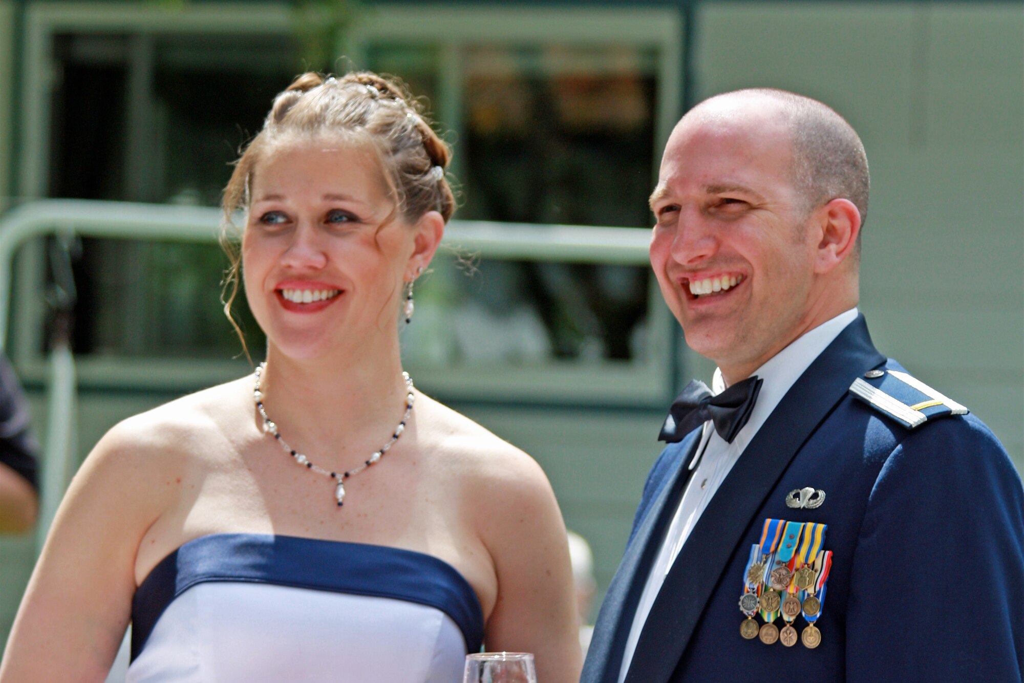 1st Lt. Paul Hall, Medical Readiness Deputy Flight Commander at the 446th Aeromedical Staging Squadron, and his wife, Tiffani, at their wedding July 4, 2010, in Black Diamond, Wash. Hall and his wife met through the online dating service, match.com, in 2007. (Courtesy photo)