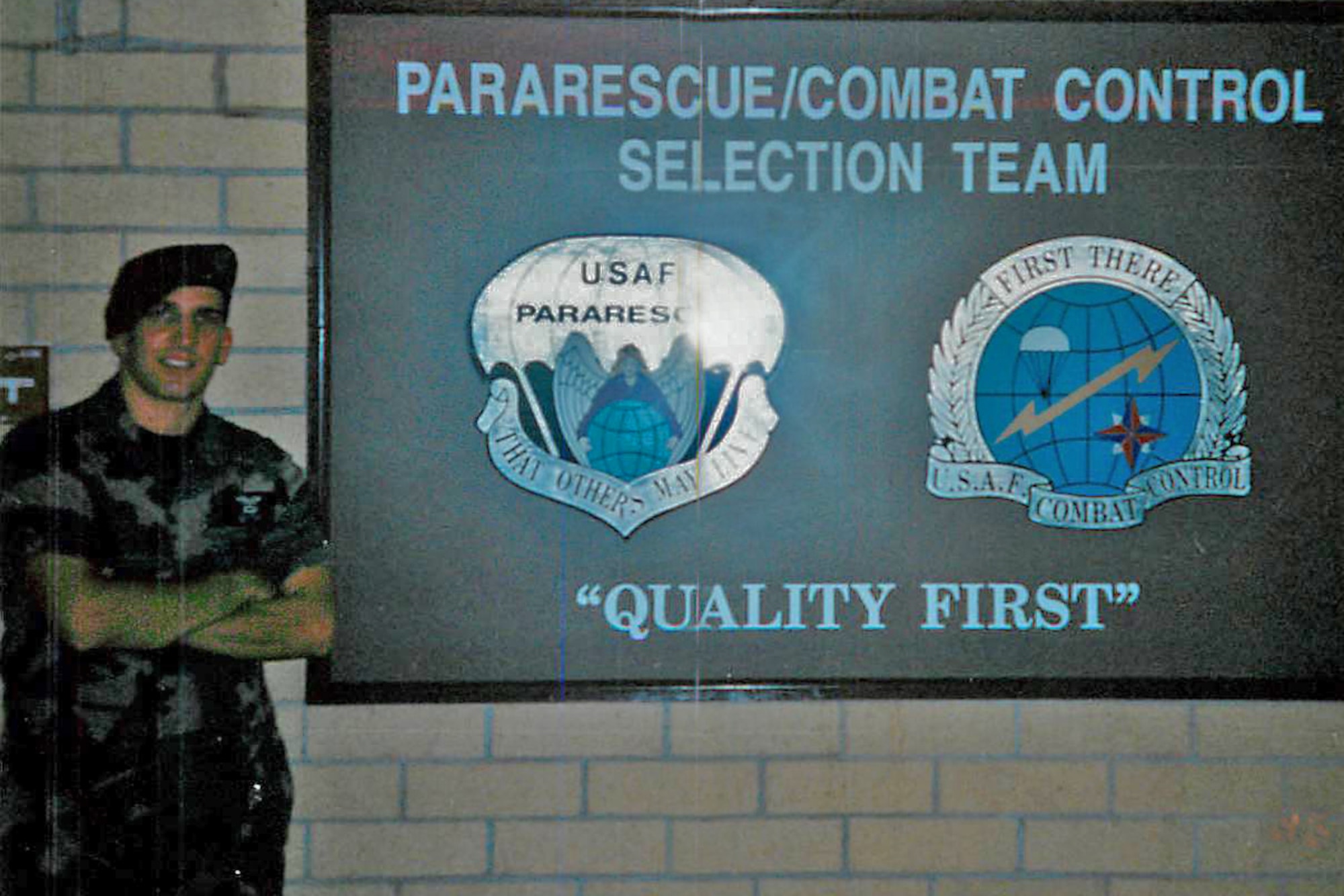 1st Lt. Paul Hall, Medical Readiness Deputy Flight Commander at the 446th Aeromedical Staging Squadron, began his Air Force career as an active duty rescue and recovery specialist. In 1994, he completed the pararescue indoctrination school as a Senior Airman at Lackland Air Force Base, Texas. (Courtesy photo)