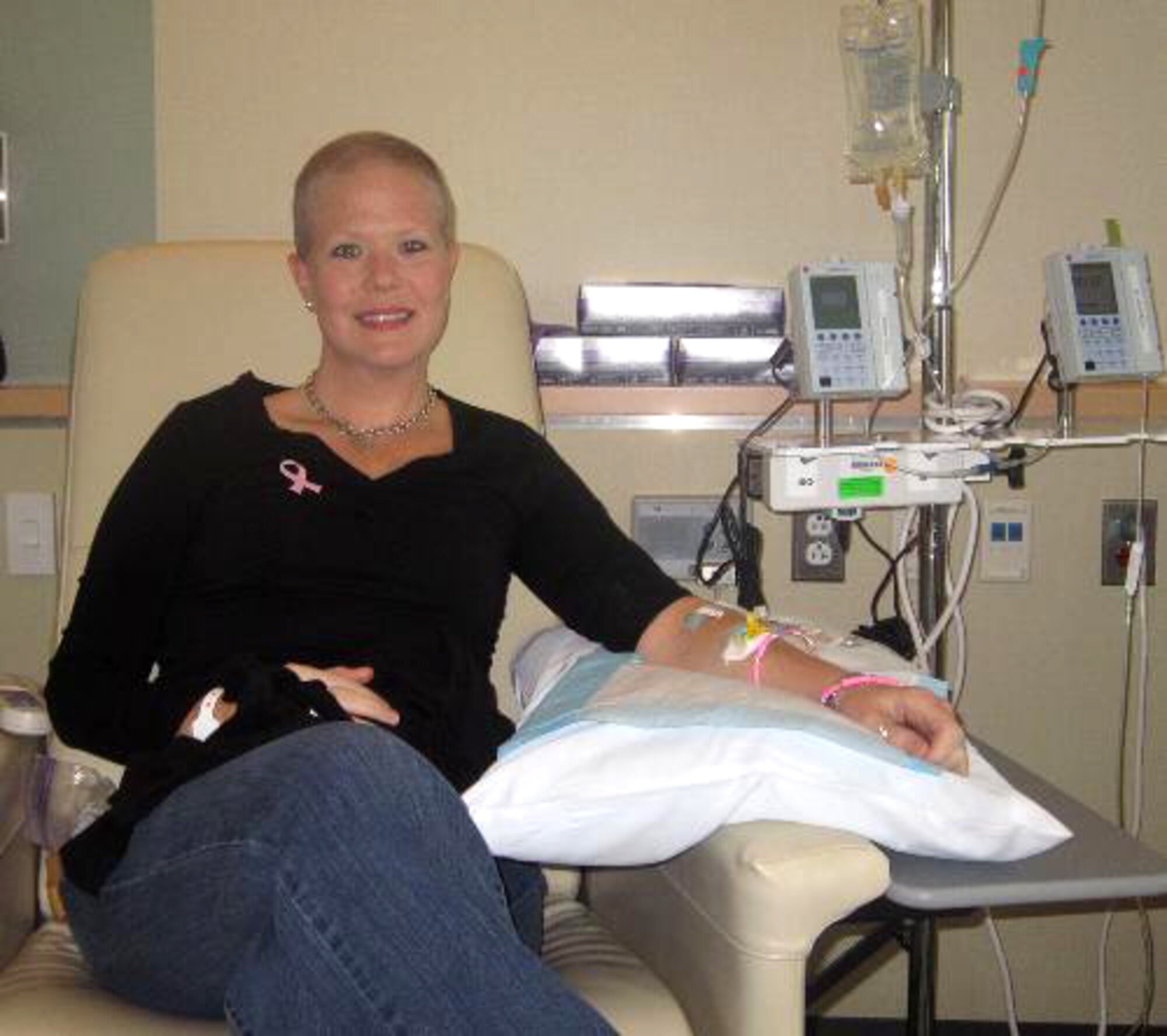Katie Hampton, Osan Middle School special education teacher and breast cancer survivor, undergoes her last round of chemotherapy at Massachusetts General Hospital, Boston, Oct. 12, 2012. Hampton’s treatment involved a double mastectomy, six months of chemotherapy, reconstructive surgery and 12 weeks of radiation from Monday through Friday. (Courtesy photo/Katie Hampton)
