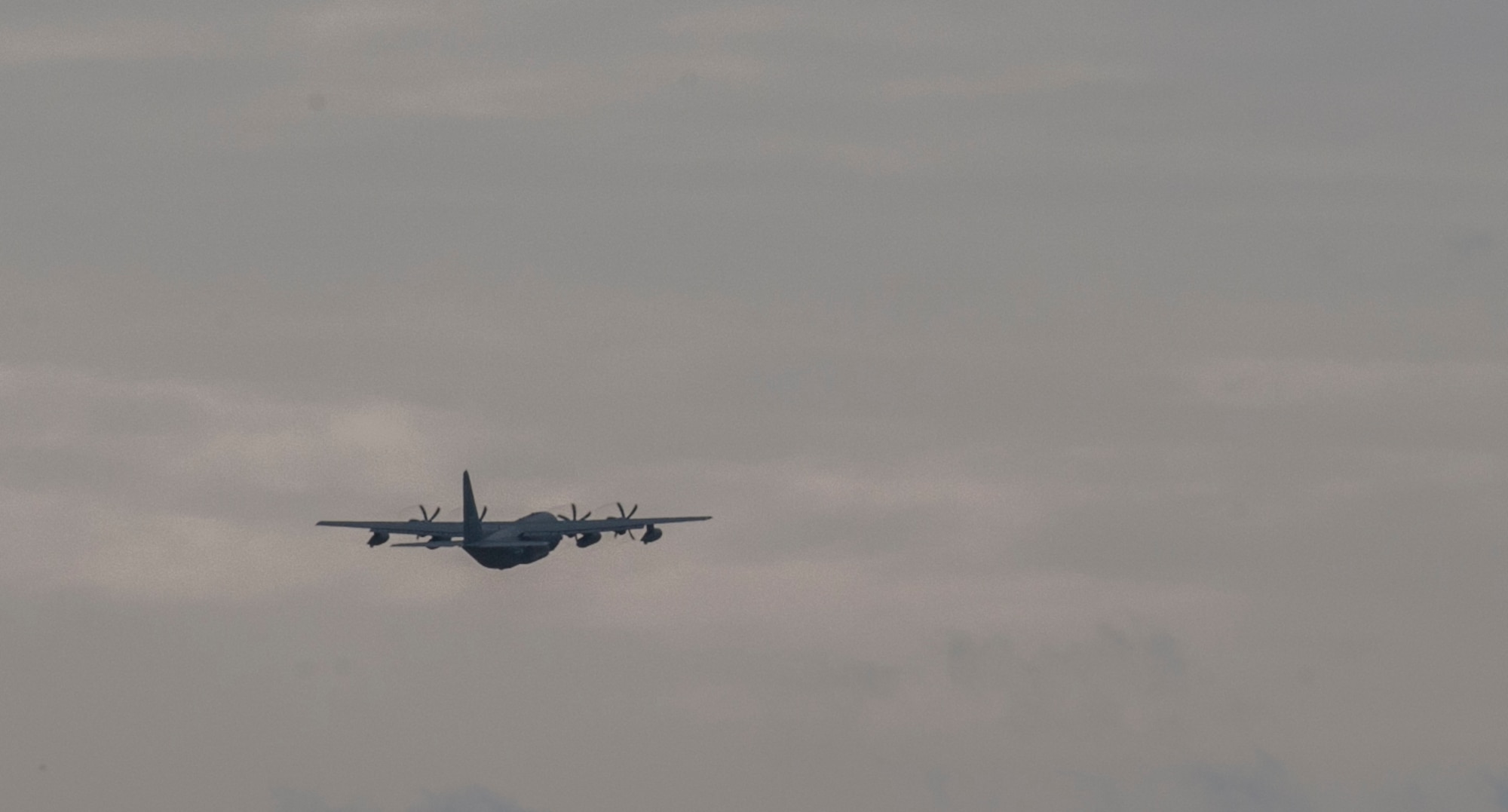 An HC-130J Combat King II flies for the first time at Moody Air Force Base, Ga., Nov. 1, 2013. The aircraft flew a three and a half hour mission to Savannah, Ga., and back.  (U.S. Air Force photo by Airman 1st Class Alexis Grotz/Released) 