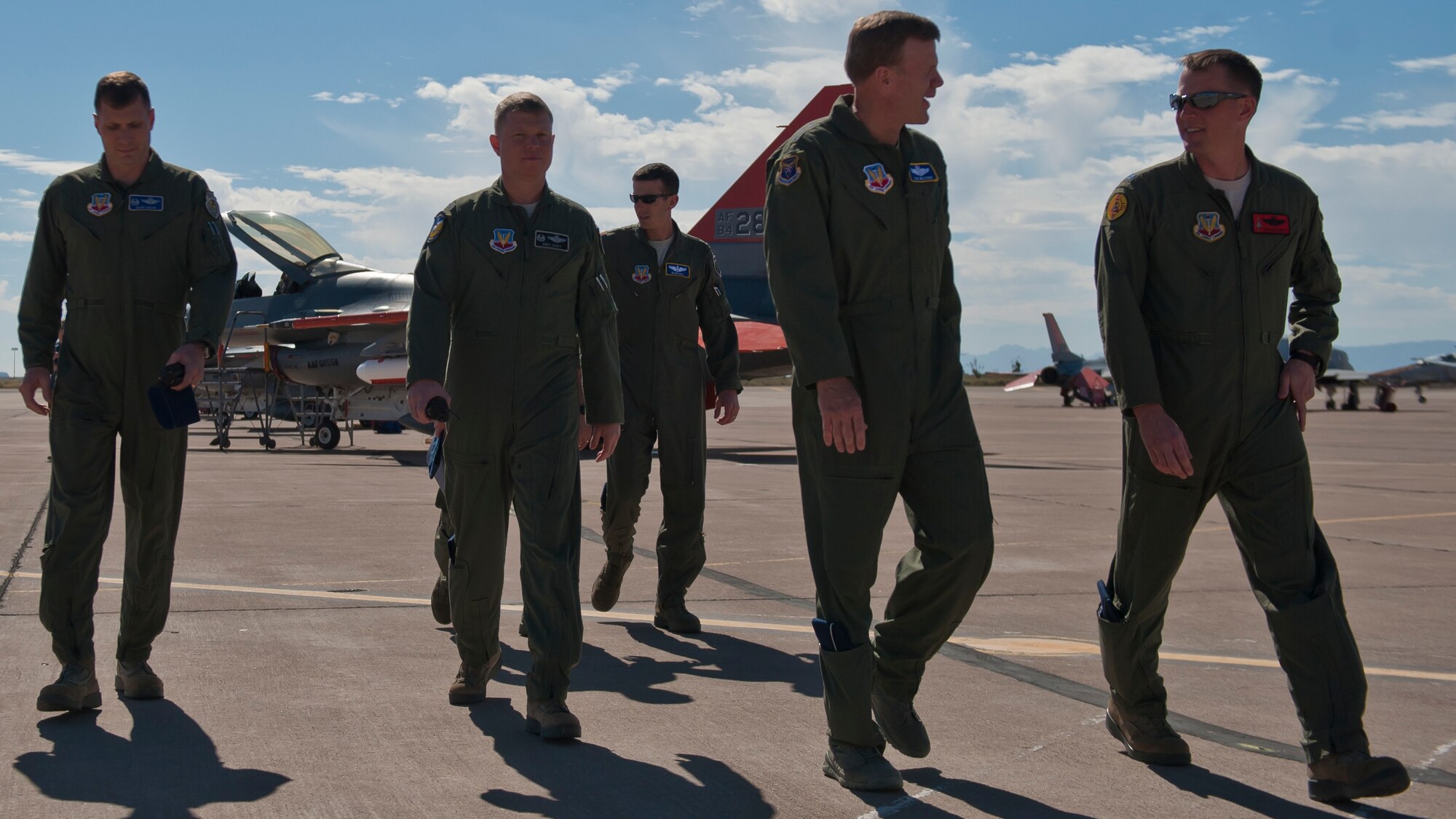 Lt. Col. Brian Swyt, 82nd Aerial Targets Squadron commander, guides Lt. Gen. Tod Wolters, 12th Air Force (Air Forces Southern) commander on a tour of the 96th Test Group at Holloman Air Force Base, N.M., Oct. 24.  Holloman was the first base Gen. Wolters visited after assuming command at Davis-Monthan AFB, Ariz., Sept. 24. The 12th Air Force is responsible for the combat readiness of 10 active duty wings, operating more than 800 aircraft with more than 64,500 uniformed and civilian Airmen. (U.S. Air Force photo by Airman 1st Class Aaron Montoya/Released)