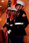 Marines serving on the color guard detail stand ready during the ceremony for the 3rd Marine Logistics Group’s Marine Corps birthday ball Nov. 1 at the Butler Officers Club on Camp Foster, Okinawa, Japan. The ceremony celebrated the Marine Corps’ 238th birthday, which is on Nov. 10. Marines around the world celebrate the birth of the Marine Corps this time of year with formal balls, uniform pageants and cake-cutting ceremonies. This specific ball involved commissioned and staff noncommissioned officers with 3rd MLG, III Marine Expeditionary Force.