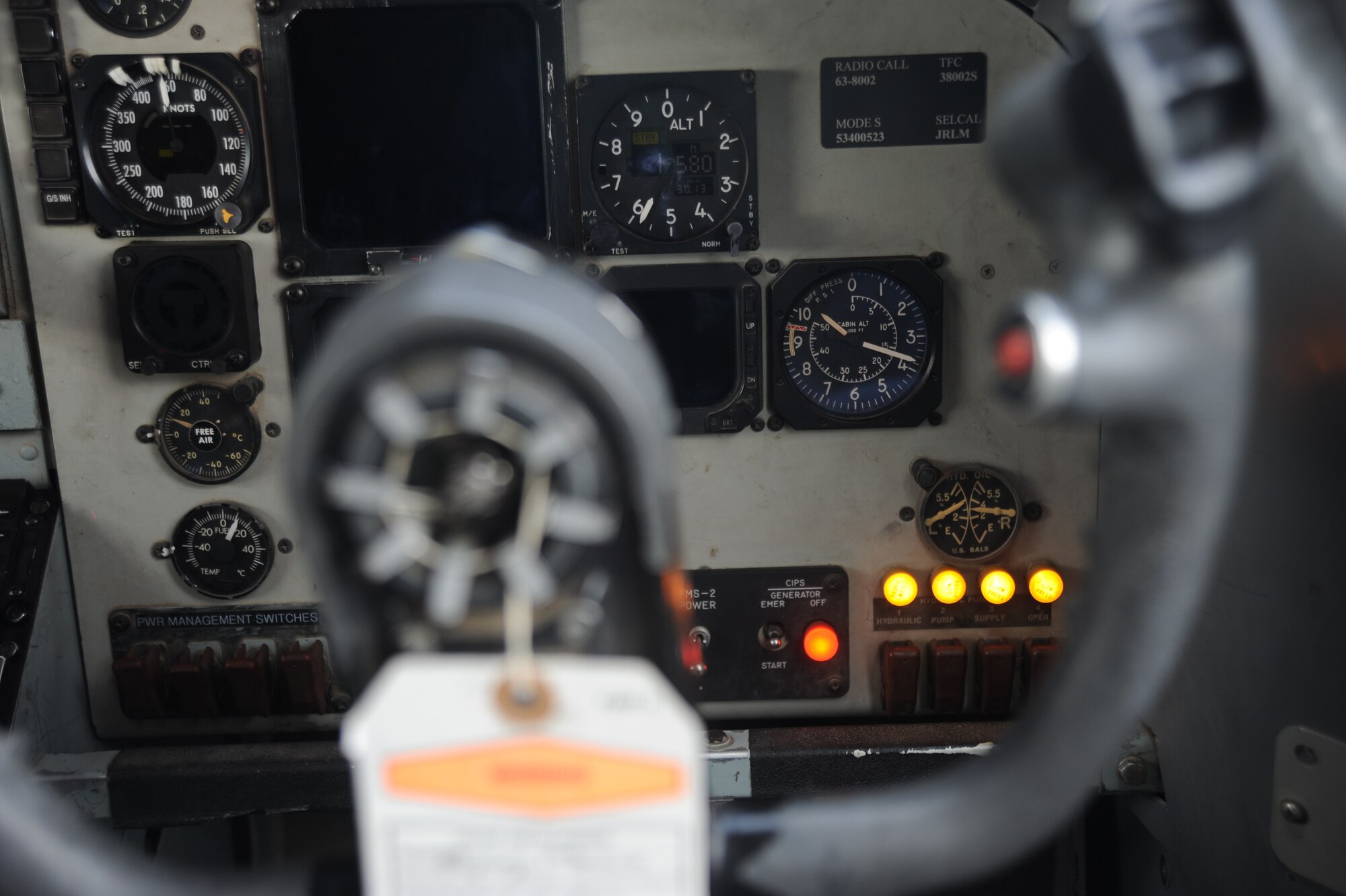The altimeter reads “six” on a control panel inside a KC-135 Stratotanker Nov. 1, 2013, at McConnell Air Force Base, Kan during routine checks in cabin pressurization.   Some of the meters and gauges inside the cockpit of a KC-135 provide pilots with accurate readings of the aircraft’s altitude. (U.S. Air Force photo/Senior Airman Maurice A. Hodges)