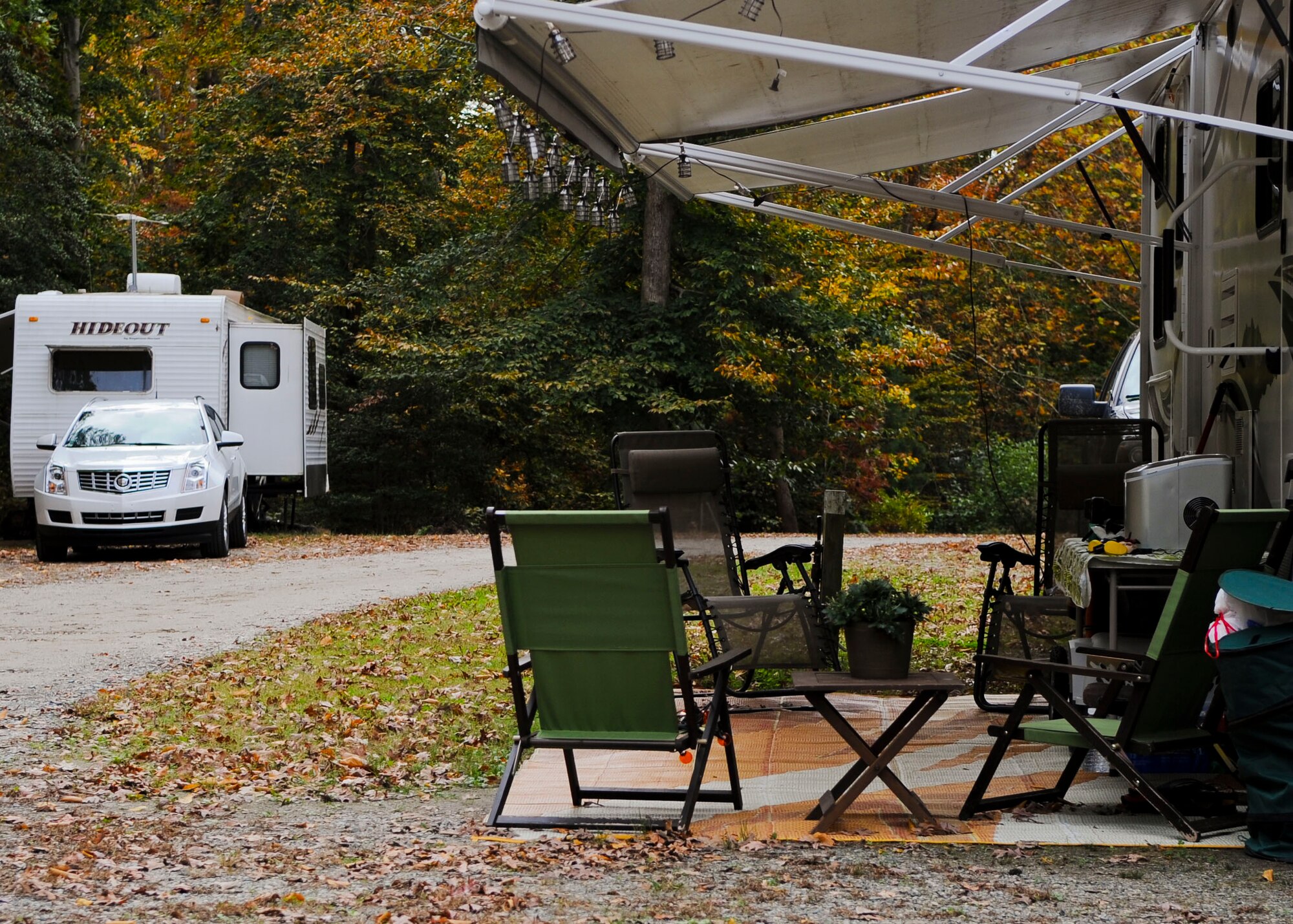 The Outdoor Recreation Center at Fort Eustis, Va., has a campground within its campus near the lake. The campsite is open year-round, and there are recreational vehicles for rent during the holiday season. In addition to amenities such as water and electrical hook-ups, the campground contains a playground and a nature trail. (U.S. Air Force photo by Airman 1st Class Austin Harvill/Released)