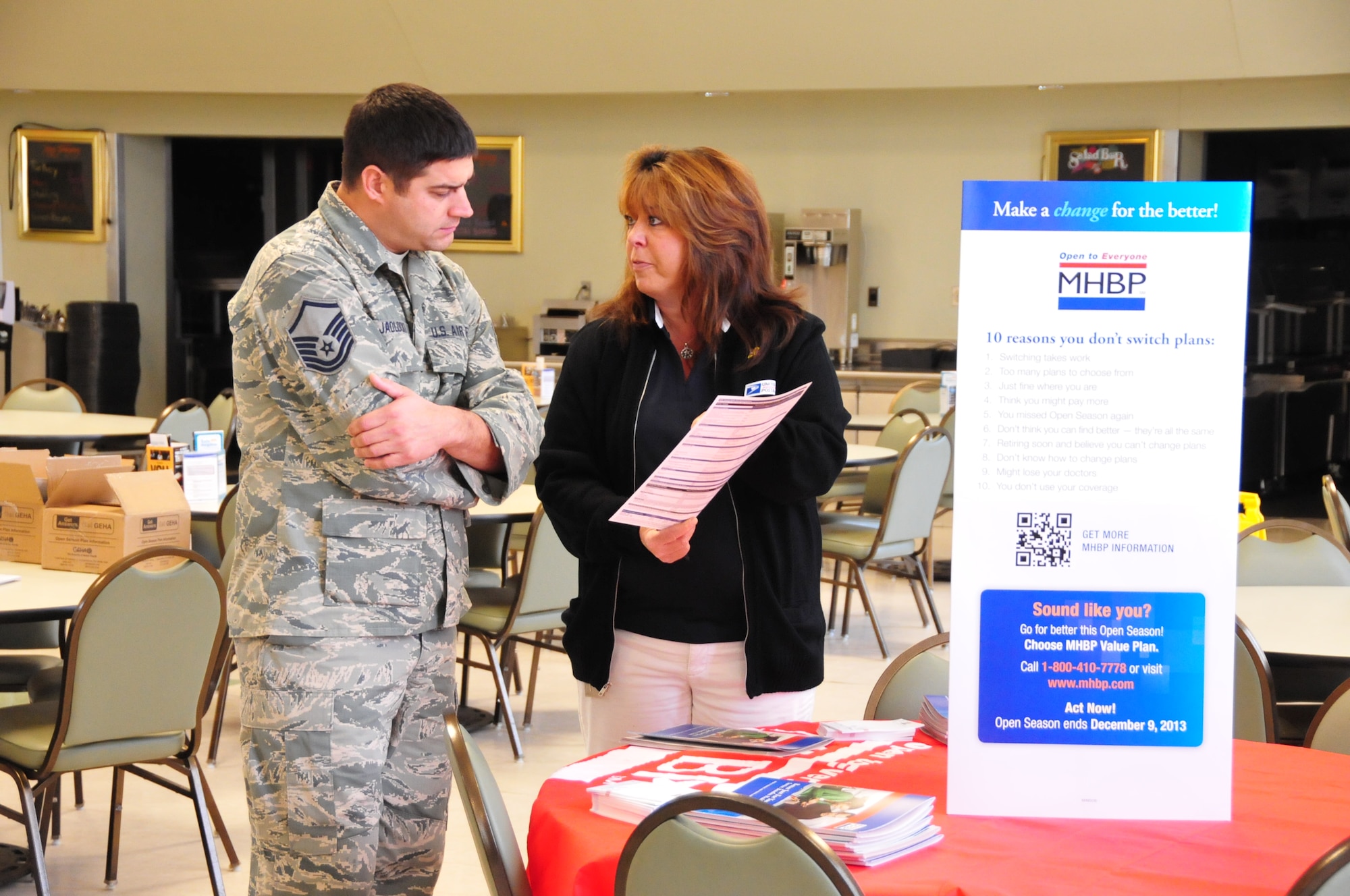 The annual Open Season Health Care Benefits Fair was held at the 171st Air Refueling Wing in the dining facility on November 5, 2013.  Eight health care vendors and two financial planning vendors were present at the fair, giving service members an opportunity to explore and discuss benefits available to them. (U.S. Air National Guard Photo by Airman Allyson L. Manners/Released)