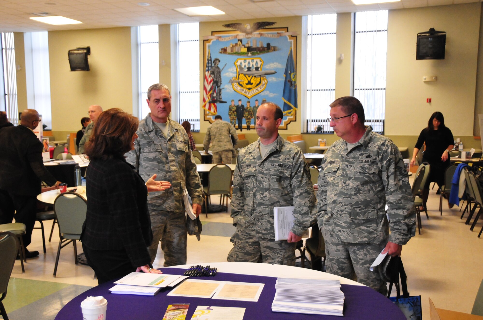The annual Open Season Health Care Benefits Fair was held at the 171st Air Refueling Wing in the dining facility on November 5, 2013.  Eight health care vendors and two financial planning vendors were present at the fair, giving service members an opportunity to explore and discuss benefits available to them. (U.S. Air National Guard Photo by Airman Allyson L. Manners/Released)