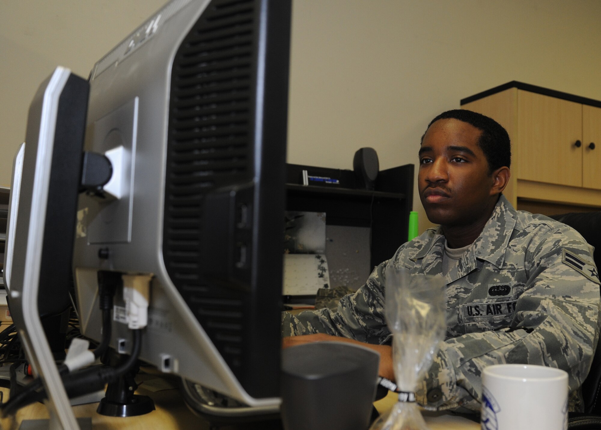 Airman 1st Class Jaron Wooten, 92nd Communications Squadron cyber operations technician, has been selected as a member of Team Fairchild's elite, Fairchild's Finest, at Fairchild Air Force Base, Wash.  (U.S. Air Force photo by Airman 1st Class Sam Fogleman/Released)