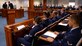 Airmen fill the 52nd Fighter Wing legal office courtroom during the "Got Consent?" training Oct. 24, 2013. "Got Consent?" is an interactive training session that allows first-term Airmen to participate as jurors in a sexual assault case. Legal office personnel broadcasted pre-recorded interviews from the plaintiff and defendant before the jury panel as part of the training’s program. (U.S. Air Force photo/Daryl Knee)
