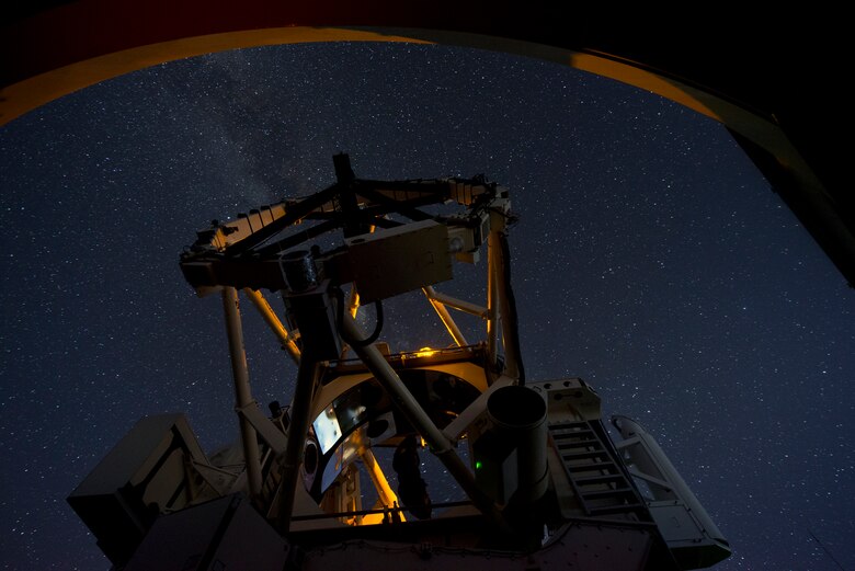 The 3.67-meter, 75-ton Advanced Electro-Optical System telescope is the largest telescope in the Department of Defense used for satellite tracking. The telescope moves fast enough to track low-Earth objects such as satellites and missiles, while also tracking man-made objects in deep space and performing space object identification data collection. (U.S. Air Force photo/Tech. Sgt. Bennie J. Davis III)