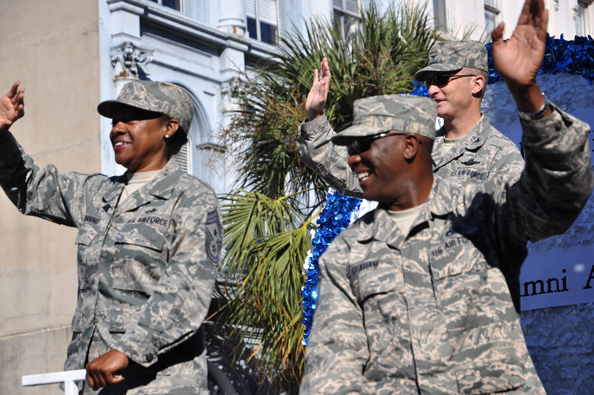 Members of the 315th Airlift Wing participated in the annual Charleston Veteran's Day parade in Charleston's downtown historic district Sunday. The parade was organized by the Ralph H. Johnson VA Medical Center and included marching bands, historic military vehicles, floats, motorcycle groups and veterans service organizations from the Charleston area. (U.S. Air Force Reseve photo by Maj. Wayne Capps)