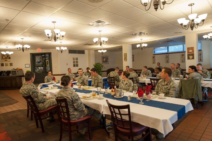 U.S. Air Force Chief Master Sgt. Richard A. Parsons, Air Combat Command command chief, speaks with Airmen about upcoming budget changes during a visit to Moody Air Force Base, Ga., Nov. 4, 2013. Parsons said that future budget cuts will impact Air Force Airmen. (U.S. Air Force photo by Airman Dillian Bamman/Released)