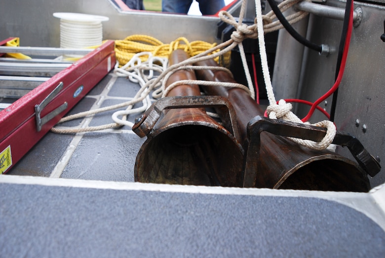 Close up look at two of the samplers that will be used on each boat for collecting bed material.