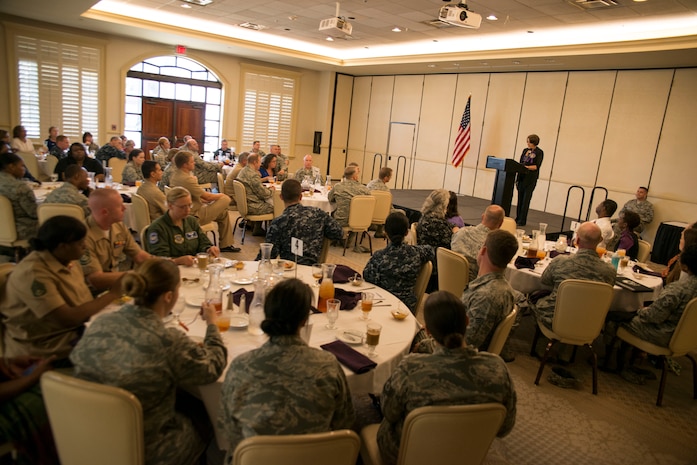A Domestic Violence Awareness luncheon was held October 31, 2013 at Joint Base Charleston, S.C. The luncheon featured guest speaker, Lucy Forest, whose daughter was a victim of domestic violence. (U.S. Air Force photo/Senior Airman Ashlee Galloway)
