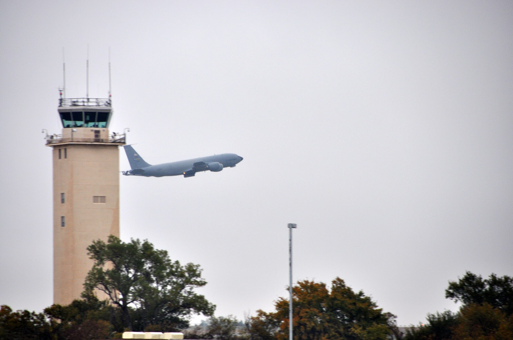 A 507th KC-135 Stratotanker departs in order to conduct aerial refueling operations in support of an ongoing exercise.  Pilots and boom operators from the 465th Air Refueling Squadron as well as maintenance personnel from the 507th Air Refueling Wing from Tinker Air Force Base Okla. have been launching and recovering aircraft for several days in support of the joint service exercise.  (U.S. Air Force photo/Senior Airman Mark Hybers)