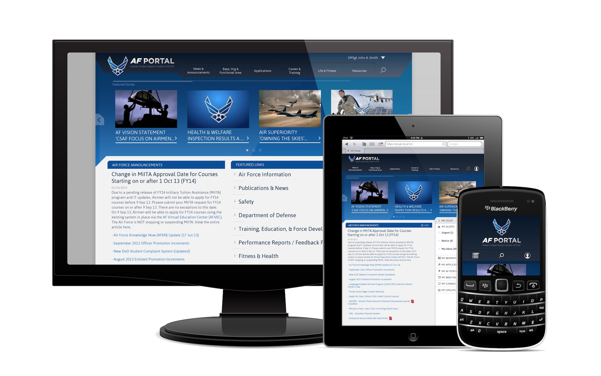 The Air Force Portal is undergoing a redesign that allows access on mobile devices, geared for easier navigation and operates in low bandwidth environments. The Global  Combat Support System, a Air Force Life Cycle Management Center-owned program, is responsible for the portal update, allowing more than 750,000 active users to stay connected. 