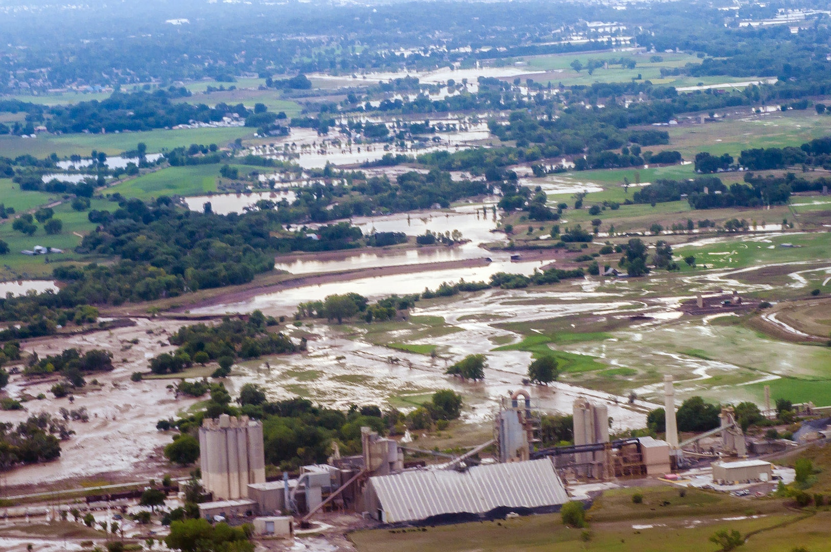 A view of an area damaged by flooding in northern Colorado Sept. 14, 2013. Despite the government shutdown, Colorado Guard members will continue their cleanup duties, officials said.