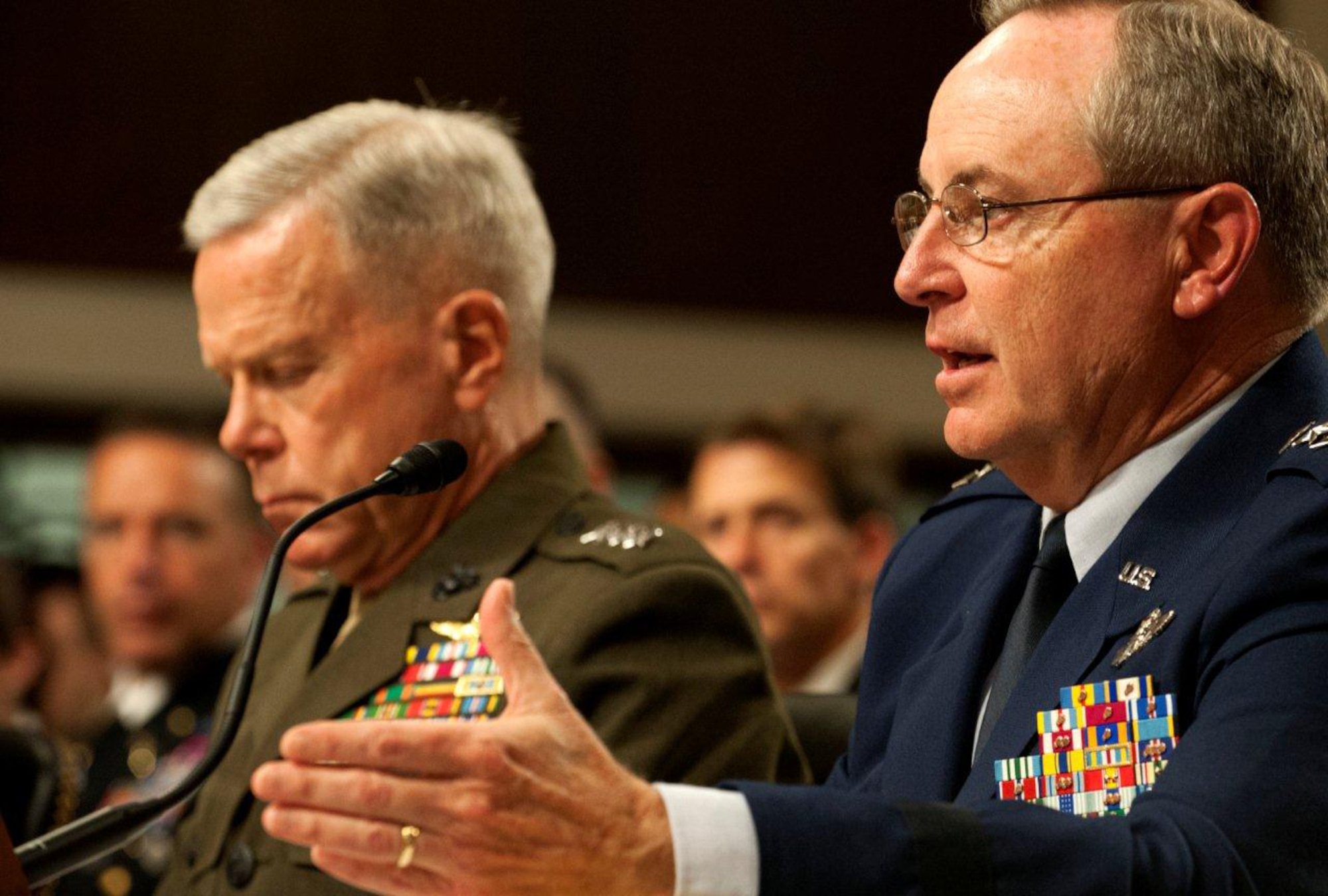 Gen. Mark A. Welsh III, Air Force chief of staff, gives opening remarks the impacts of sequestration on the Department of Defense during a Senate Armed Services Committee hearing, Nov. 7, 2013, Washington, D.C.  Among other concerns, Welsh emphasized the danger of having to choose between a ready force today, or a modern force tomorrow. 