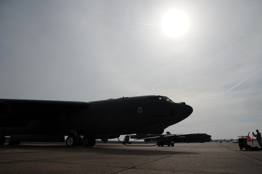 A B-52H Stratofortress prepares to taxi on Barksdale Air Force Base, La., Oct. 29, 2013. The B-52 is classified as a long-range, heavy bomber and is capable of carrying 70,000 pounds of mixed ordnance and is capable of flying 8,800 miles without being refueled by another aircraft. (U.S. Air Force photo/Senior Airman Joseph A. Pagán Jr.)