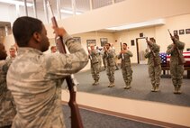 Minot Air Force Base Honor Guardsmen practice ceremonial rifle techniques, Nov. 6, 2013. The Minot AFB Honor Guard practice their drill moves every Wednesday in order to stay sharp. (U.S. Air Force photo/Airman 1st Class Apryl Hall)