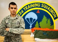 Airman 1st Class Justin Mason, a 336th Training Support Squadron aircrew flight equipment journeyman, has been selected as a member of Team Fairchild's elite, Fairchild's Finest, at Fairchild Air Force Base, Wash. (U.S. Air Force photo by Staff Sgt. Benjamin W. Stratton/Released)