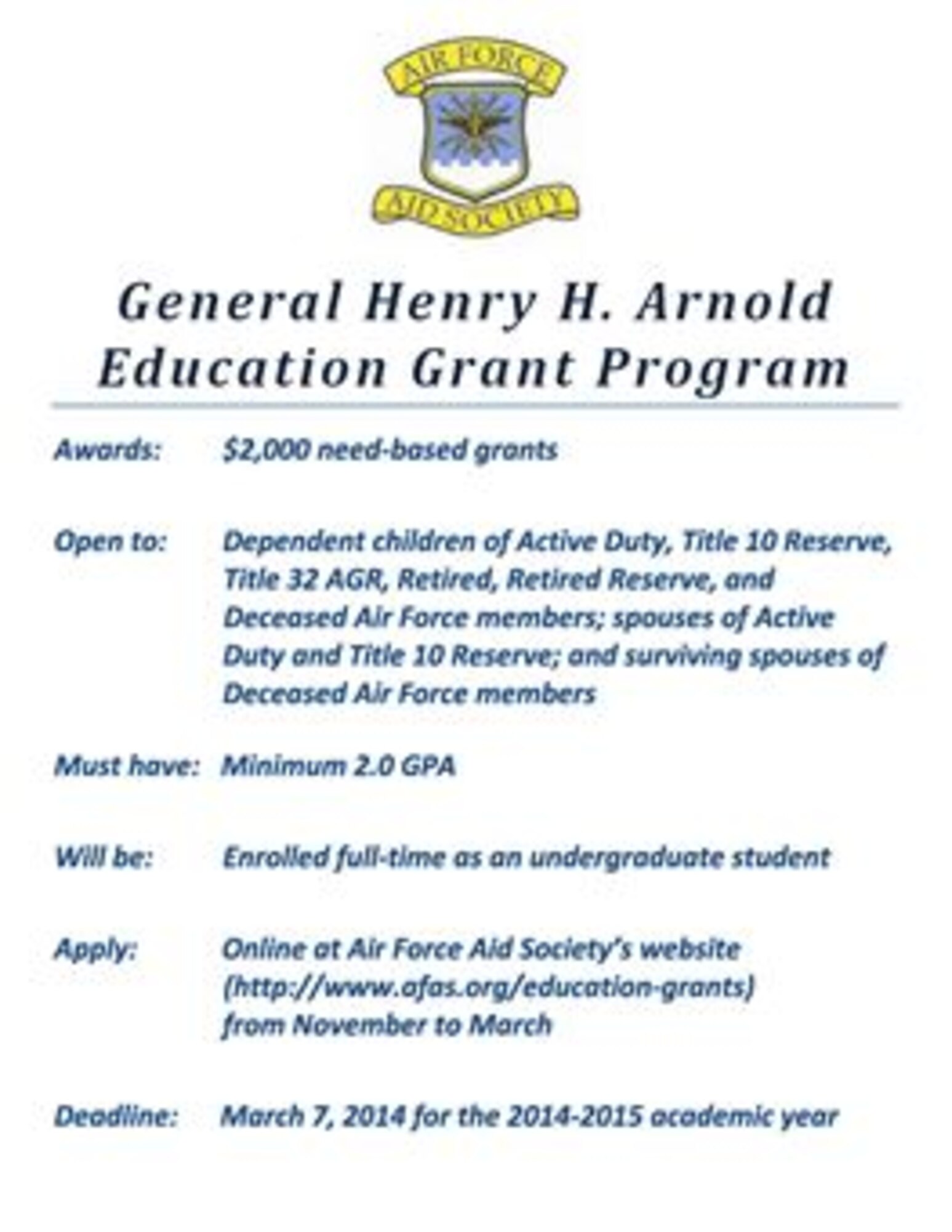2014-2015 General Henry H. Arnold Education Grant Program 