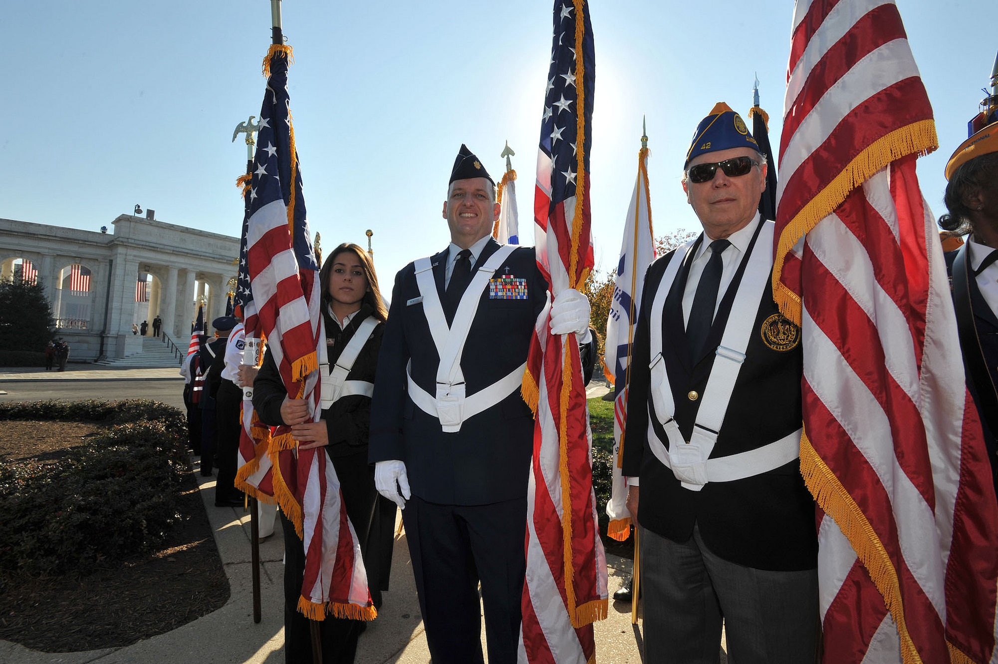 Chaplain (Maj.) Andrew McIntosh, 47th Flying Training Wing chaplain, poses for a photo with fellow flag bearers at Arlington Cemetery in Washington during the national observance of Veterans Day Nov. 11, 2012. McIntosh will attend the 2013 Veterans Day observance as an attendee of the president’s Veterans Day breakfast. (Contributed photo) 