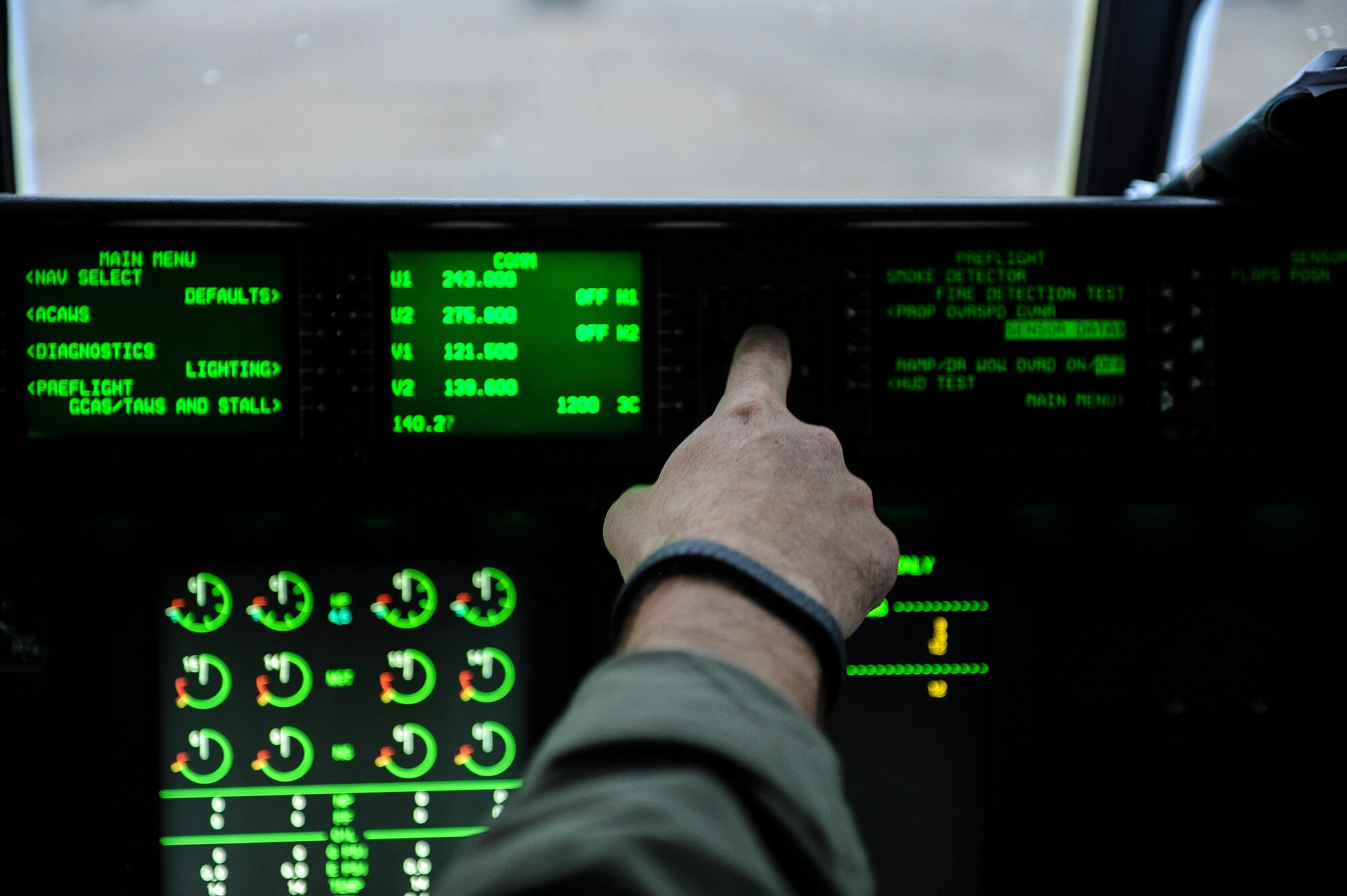 Lt. Col Uri Shaki, Israeli Air Force pilot and inbound commander of the IAF 103rd flying squadron, prepares for take off in the flight deck of a C-130J Oct. 28, 2013, at Little Rock Air Force Base, Ark. Shaki and his fellow IAF Airmen spent more than four months training on C-130J operations at the Rock before returning to Israel to stand up the country’s first C-130J squadron. (U.S. Air Force photos by Staff Sgt. Jake Barreiro)