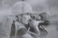 A image of a handler with his dog during the Vietnam War was part of collection that create a montage that is etched onto the face of the wall at the Military Working Dog Teams’ National Monument which was revealed Oct. 28, 2013 at Joint Base San Antonio-Lackland, Texas. There was also a statue of an Airman that was accompanied by four dog statues. (U.S. Air Force photo by Airman 1st Class Krystal M. Jeffers/Released)