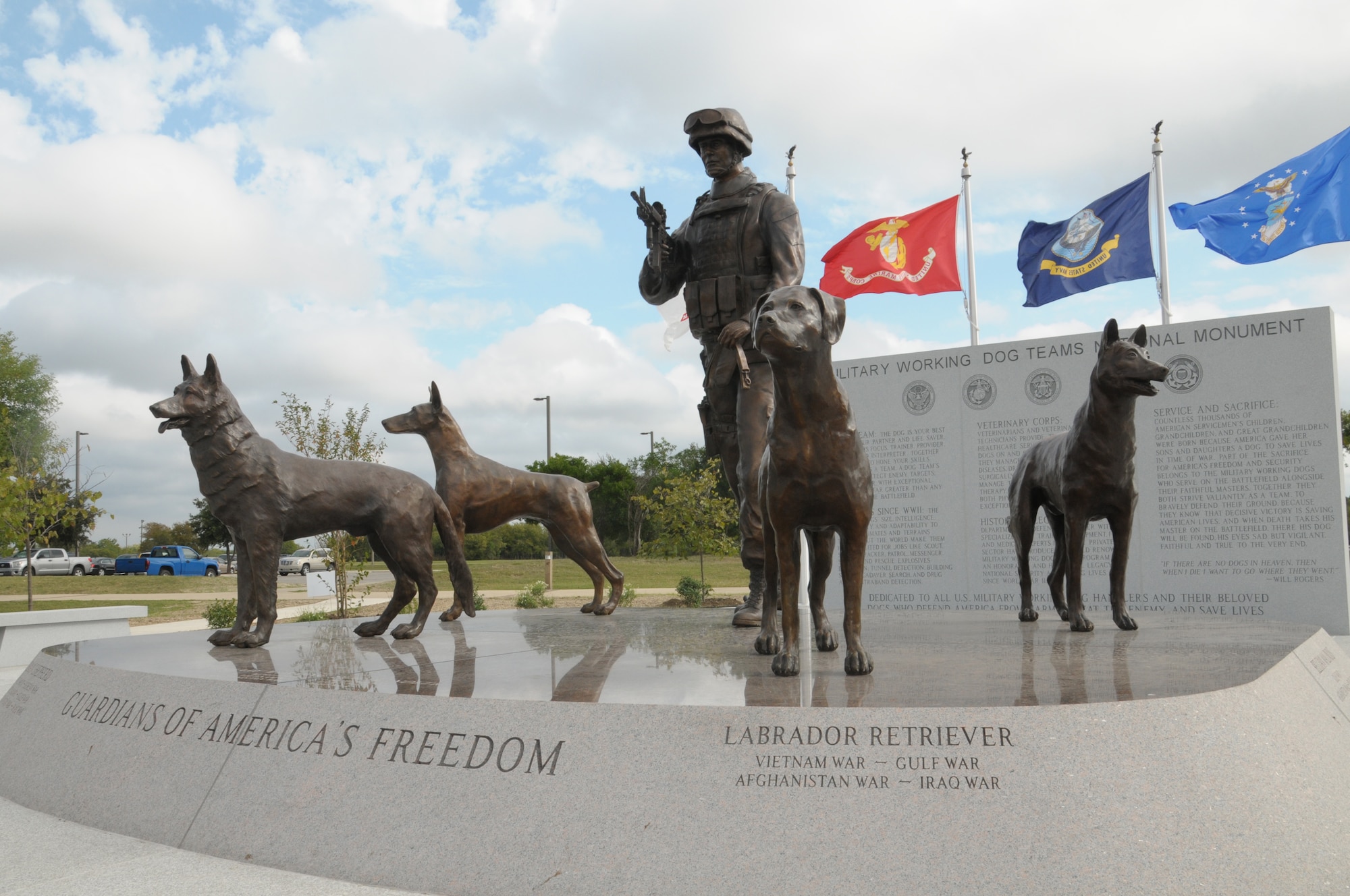 The Military Working Dog Teams’ National Monument is a new display at Joint Base San Antonio-Lackland, Texas honoring U.S. Military Working Dog teams. The monument was revealed Oct. 28, 2013. (U.S. Air Force photo by Airman 1st Class Krystal M. Jeffers/Released)
