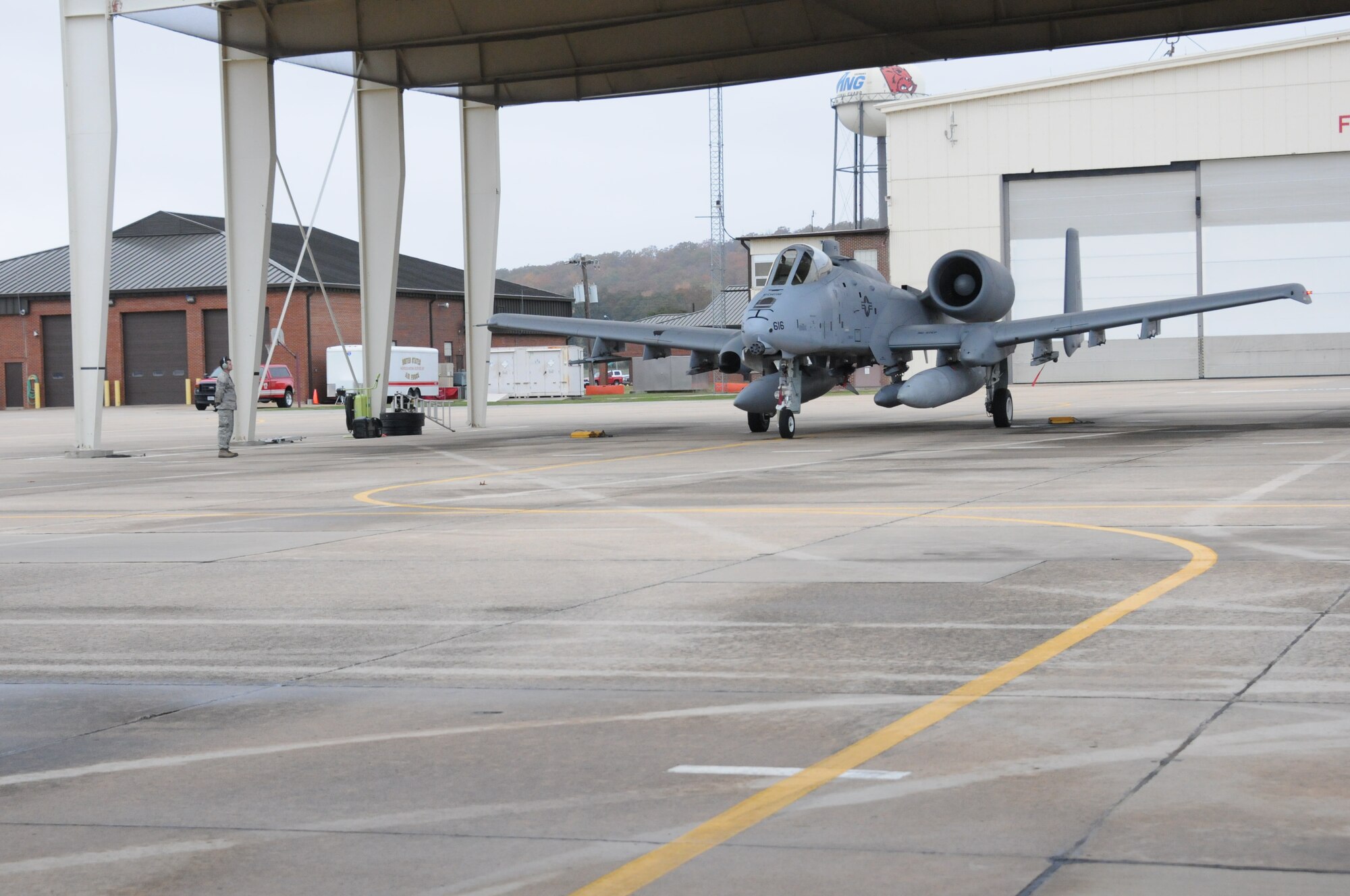 Another pair of A-10C Thunderbolt IIs roared off into the wild blue yonder Nov. 6 bound for Moody Air Force Base, Ga. Tail Nos. 0616 and 0642 departed the 188th Fighter Wing's Ebbing Air National Guard Base as part of the wing’s on-going conversion from a fighter mission to remotely piloted aircraft and Intelligence mission, which will include a space-focused targeting squadron. (U.S. Air National Guard photo by Tech Sgt. Josh Lewis/188th Fighter Wing Public Affairs)

