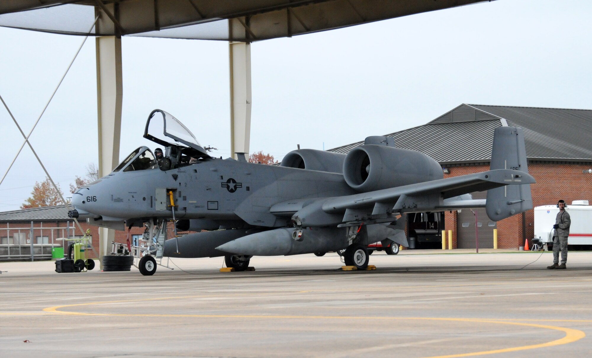 Another pair of A-10C Thunderbolt IIs roared off into the wild blue yonder Nov. 6 bound for Moody Air Force Base, Ga. Tail Nos. 0616 and 0642 departed the 188th Fighter Wing's Ebbing Air National Guard Base as part of the wing’s on-going conversion from a fighter mission to remotely piloted aircraft and Intelligence mission, which will include a space-focused targeting squadron. (U.S. Air National Guard photo by Tech Sgt. Josh Lewis/188th Fighter Wing Public Affairs)