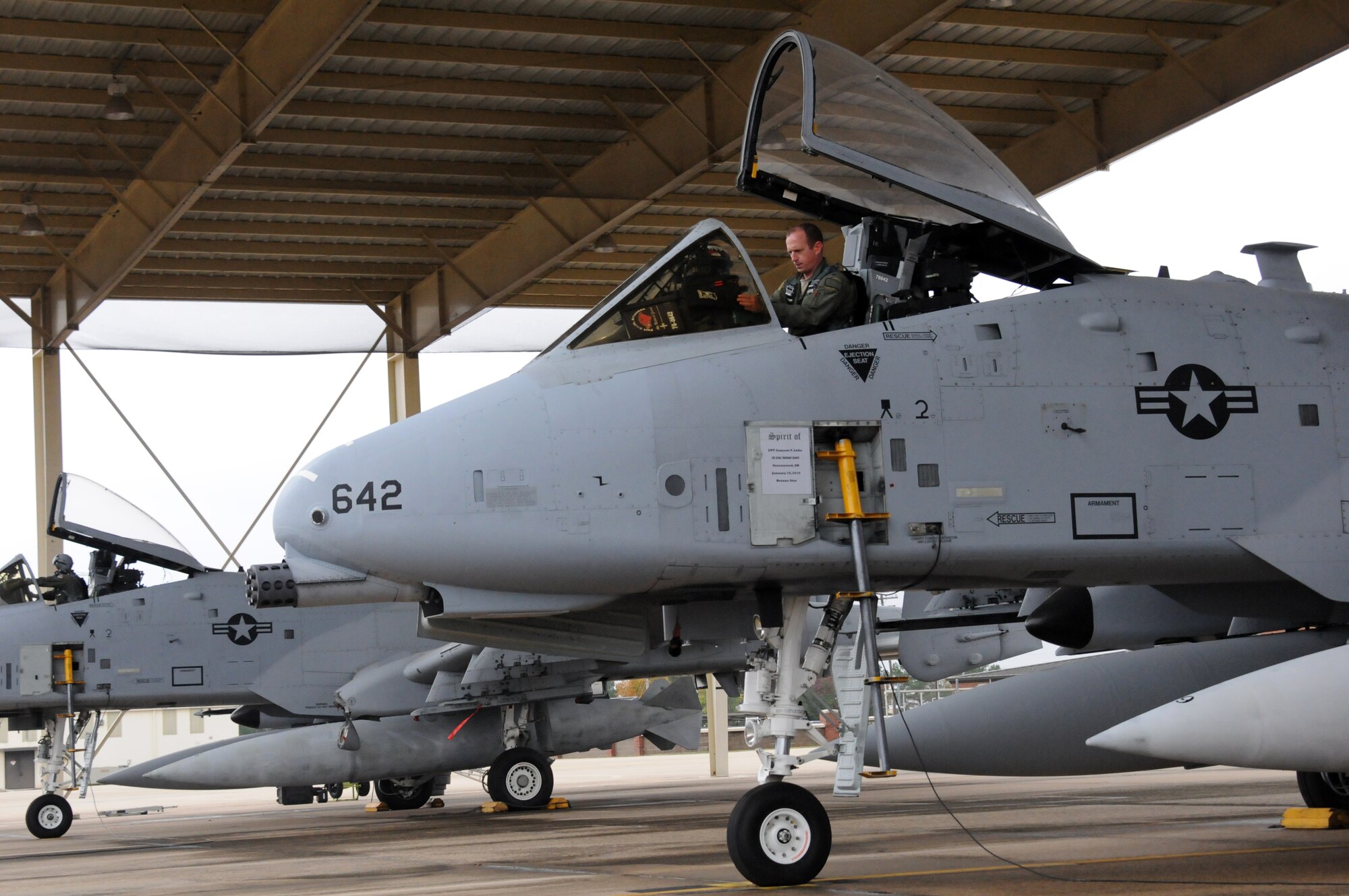 Another pair of A-10C Thunderbolt IIs roared off into the wild blue yonder Nov. 6 bound for Moody Air Force Base, Ga. Tail Nos. 0616 and 0642 departed the 188th Fighter Wing's Ebbing Air National Guard Base as part of the wing’s on-going conversion from a fighter mission to remotely piloted aircraft and Intelligence mission, which will include a space-focused targeting squadron. (U.S. Air National Guard photo by Tech Sgt. Josh Lewis/188th Fighter Wing Public Affairs)
