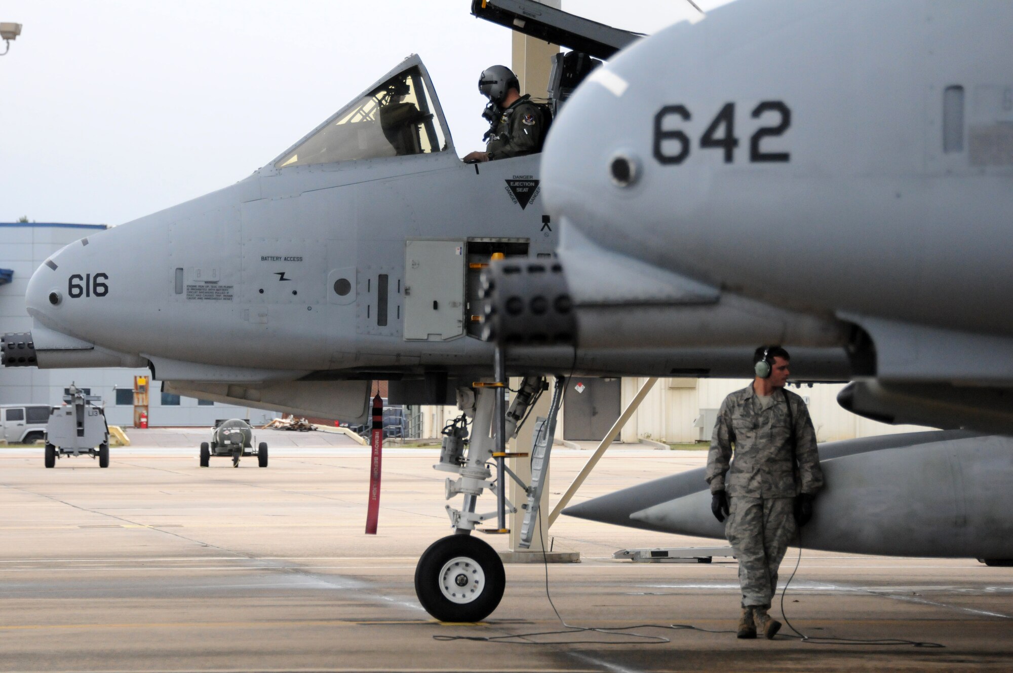 Another pair of A-10C Thunderbolt IIs roared off into the wild blue yonder Nov. 6 bound for Moody Air Force Base, Ga. Tail Nos. 0616 and 0642 departed the 188th Fighter Wing's Ebbing Air National Guard Base as part of the wing’s on-going conversion from a fighter mission to remotely piloted aircraft and Intelligence mission, which will include a space-focused targeting squadron. (U.S. Air National Guard photo by Tech Sgt. Josh Lewis/188th Fighter Wing Public Affairs)