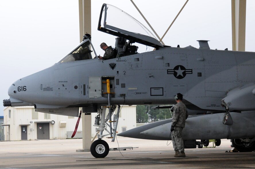 Another pair of A-10C Thunderbolt IIs roared off into the wild blue yonder Nov. 6 bound for Moody Air Force Base, Ga. Tail Nos. 0616 and 0642 departed the 188th Fighter Wing's Ebbing Air National Guard Base as part of the wing’s on-going conversion from a fighter mission to remotely piloted aircraft and Intelligence mission, which will include a space-focused targeting squadron. (U.S. Air National Guard photo by Tech Sgt. Josh Lewis/188th Fighter Wing Public Affairs)