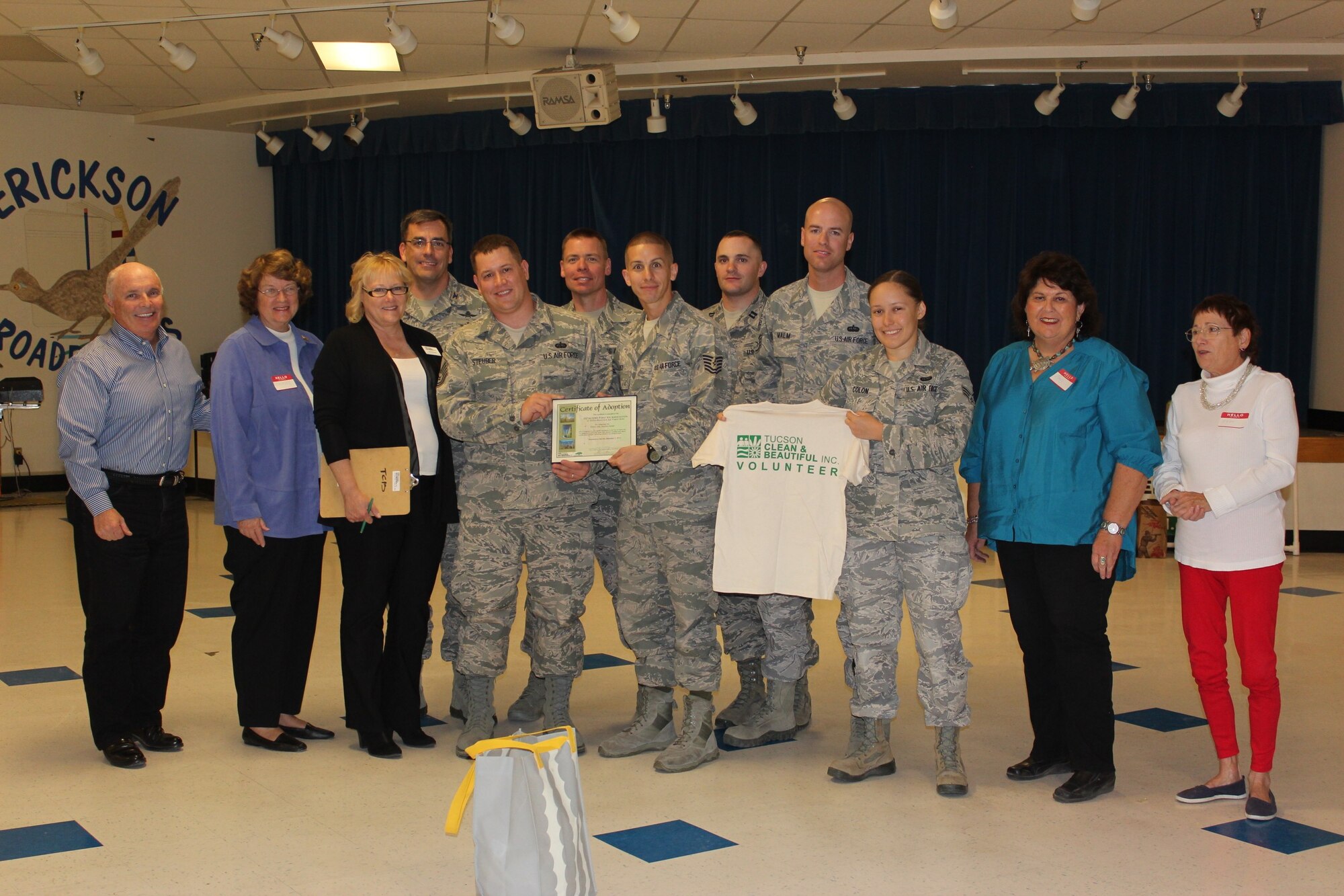 A ceremony honoring the 612th Air Communication Squadron’s First Six Association was held in the Tucson community, Nov. 7. The group was officially recognized by several community leaders at Erikson Elementary School for adopting one of Tucson’s local parks, Vista del Prado Park. (Courtesy photo)