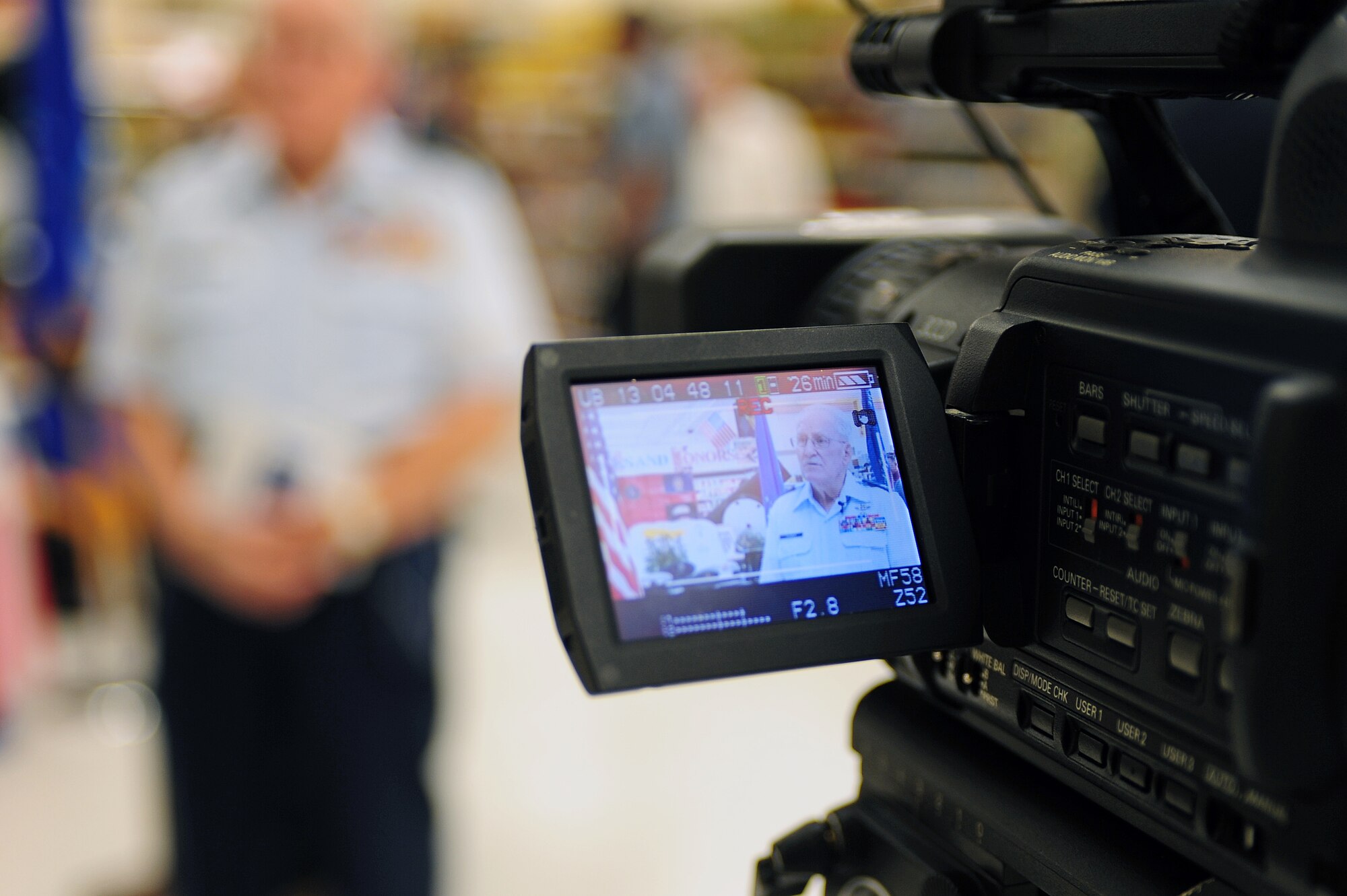 Ret. Col. Ray Kleber is interviewed following a Vietnam War commemoration ceremony at Seymour Johnson Air Force Base, N.C., Nov. 7, 2013. The event honored Vietnam War veterans and also featured the unveiling of the 50th Anniversary Vietnam War commemoration flag. (U.S. Air Force photo by Airman 1st Class John Nieves Camacho)