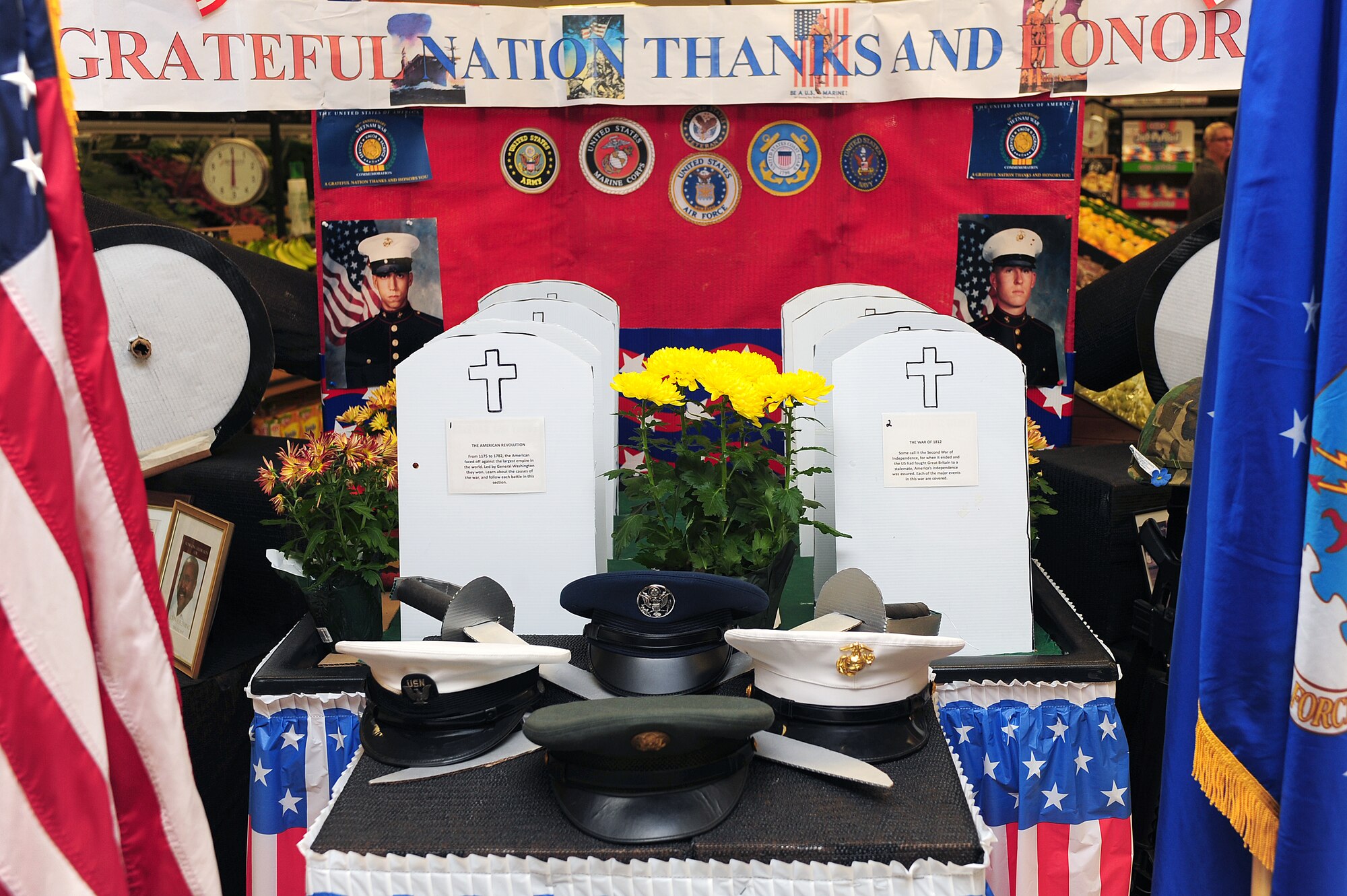 A Vietnam War commemoration ceremony was held at Seymour Johnson Air Force Base, N.C., Nov. 7, 2013. On display were pictures of Service members, the different wars that took place and various military memorabilia. (U.S. Air Force photo by Airman 1st Class John Nieves Camacho)