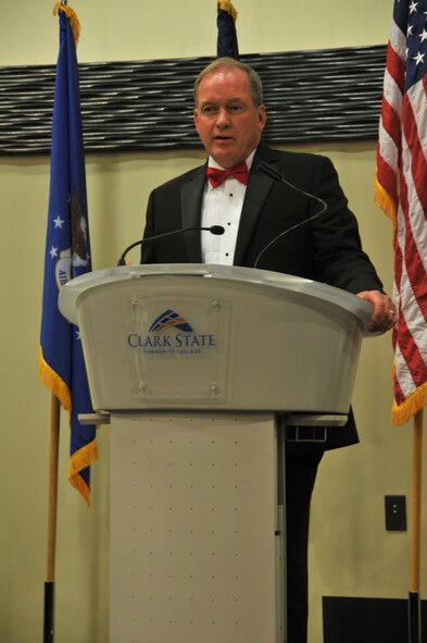 Maj. Gen. Gregory Wayt accepts the Order of Musket award during the Order of the Musket ceremony 12 October 2013 at the Hollenbech-Baley Creative Arts Center Springfield, Ohio. Wayt received the award because of thier support of the enlisted force.