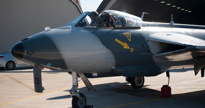 Dave Youtsey, Airborne Tactical Advantage Company pilot, readies his Hawker Hunter for a Max Thunder sortie at Kunsan Air Base Republic of Korea, Nov. 7, 2013. During the 11th Max Thunder, the Airborne Tactical Advantage Company played the role of the opposition force challenging Airmen in a variety of scenarios. The ATAC Hawker Hunters were pitted against the combined force that employed 8th Fighter Wing F-16 Fighting Falcons, 51st Fighter Wing A-10 Thunderbolts II and F-16s, Marine Air Group 12 F-18 Hornets, AV-8B Harriers II, 35th Air Defense Artillery Brigade, 18th Wing E-3B Sentries, numerous ROKAF aircraft and accompanying support personnel during the two-week exercise. (U.S. Air Force photo by Senior Airman Armando A. Schwier-Morales/Released)