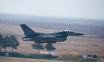 An 8th Fighter Wing F-16 Fighting Falcon takes off for a Max Thunder flight at Kunsan Air Base, Republic of Korea, Nov. 5, 2013. Airmen from the U.S. Air Force, Marine Corps and the Republic of Korea air force continued their participation in scenarios and planning cycles in a robust exercise setting that simulated combined operations against a hostile force, Nov. 5, 2013. This combined large-force employment exercise includes 8th Fighter Wing F-16 Fighting Falcons, 51st Fighter Wing A-10 Thunderbolts II and F-16s, Marine Air Group 12 F-18 Hornets, AV-8B Harriers II, 35th Air Defense Artillery Brigade, 18th Wing E-3B Sentries, numerous ROKAF aircraft and accompanying support personnel. (U.S. Air Force photo by Senior Airman Armando A. Schwier-Morales/Released)